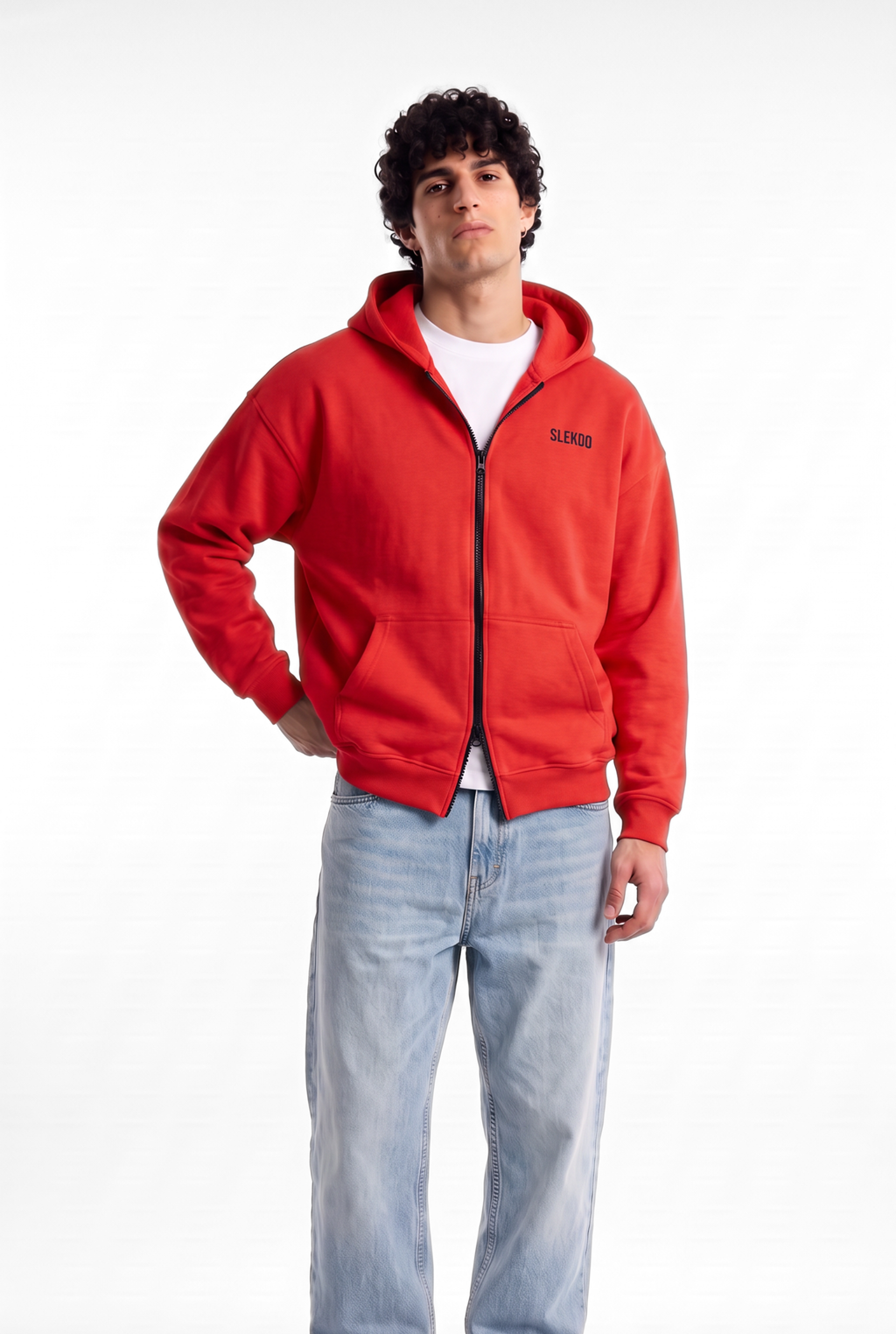 Unisex Red Oversize 2 Way Zipper Hoodie