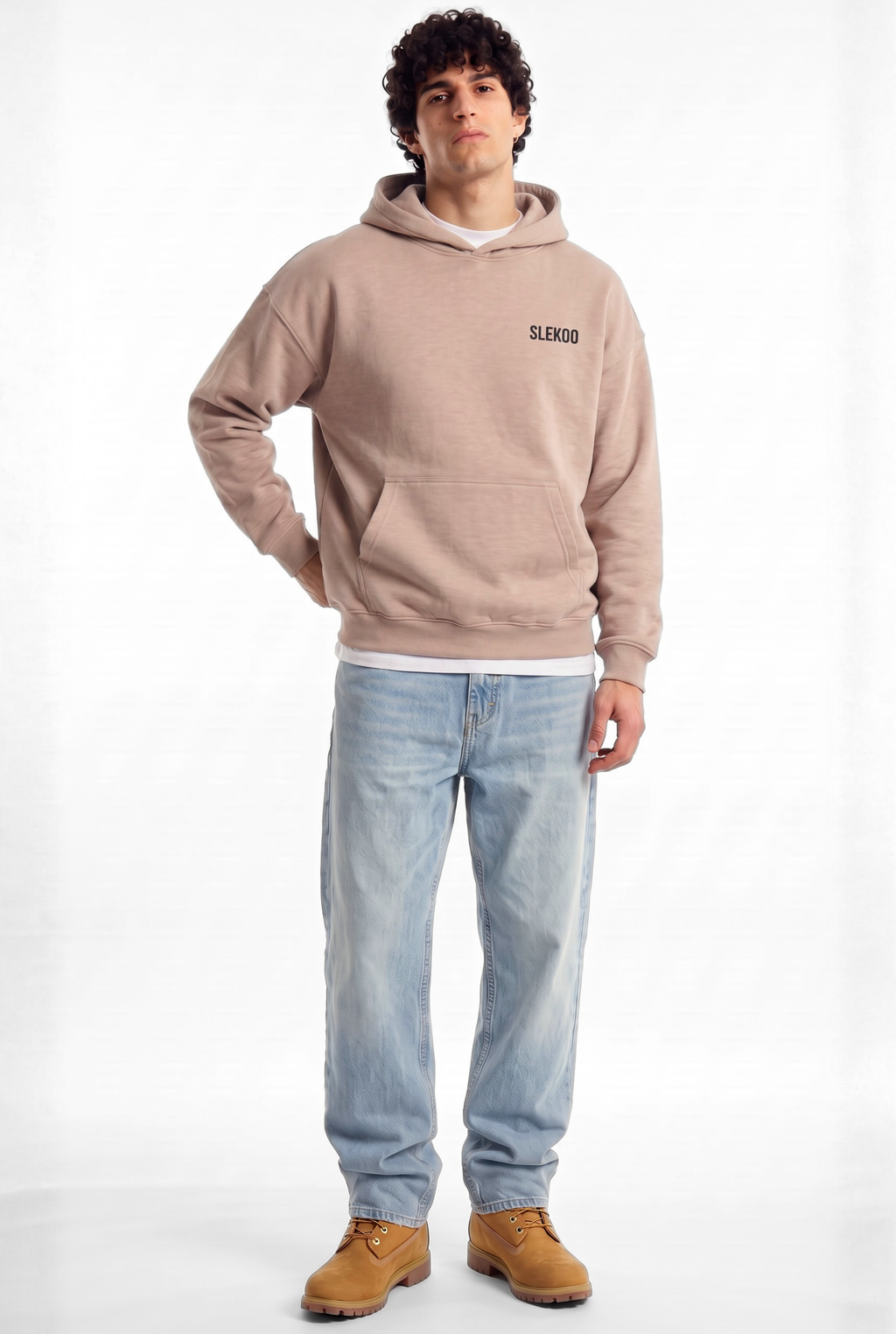 Unisex Beige Oversize Slekoo Hoodie