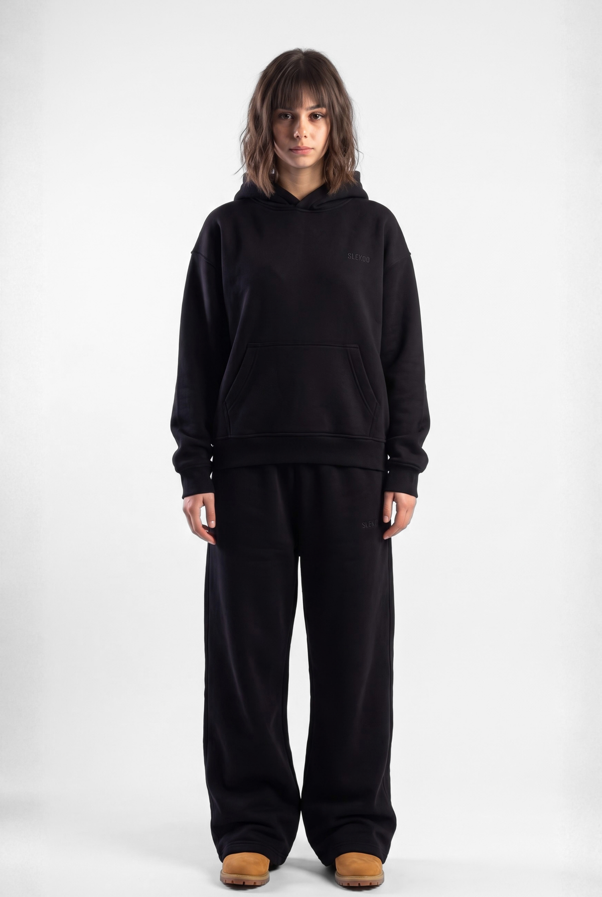 Basics Unisex Black Tracksuit Oversize Hoodie & Baggy Sweatpants