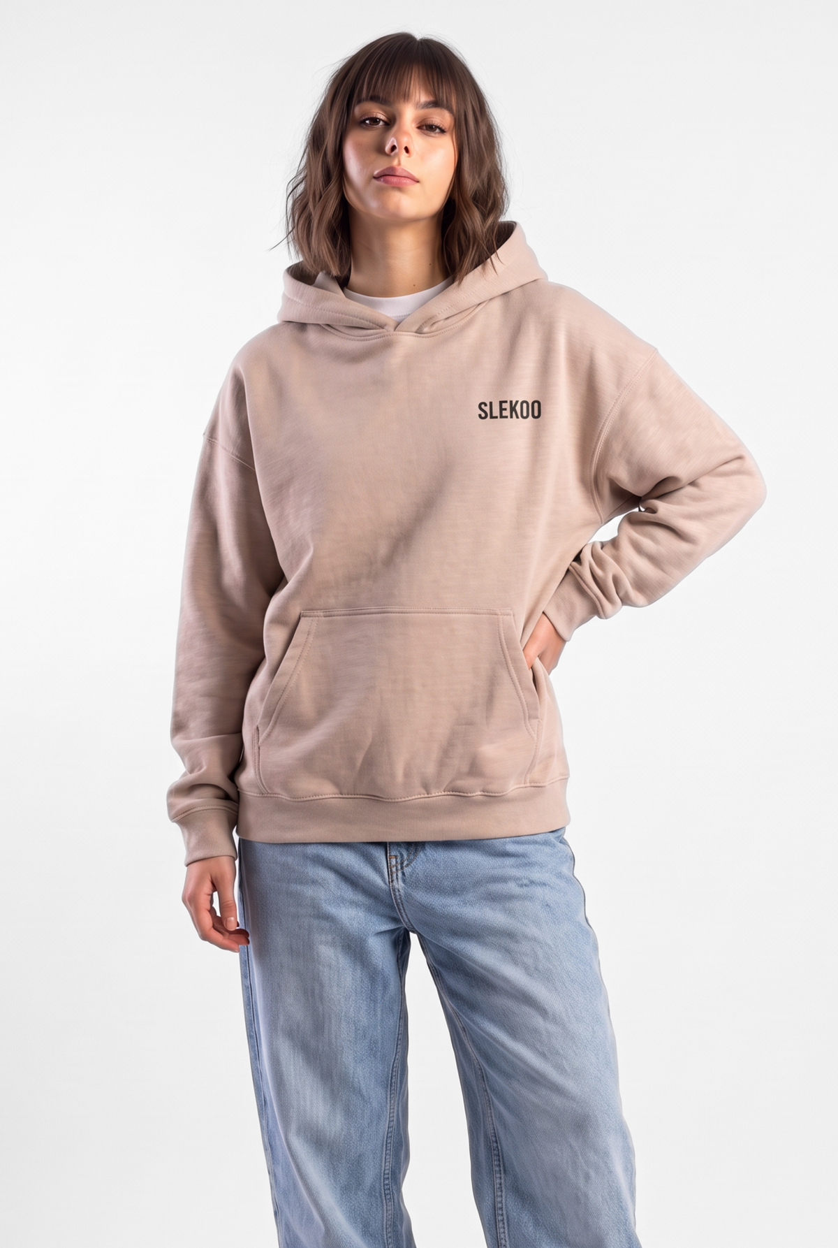 Unisex Beige Oversize Slekoo Hoodie