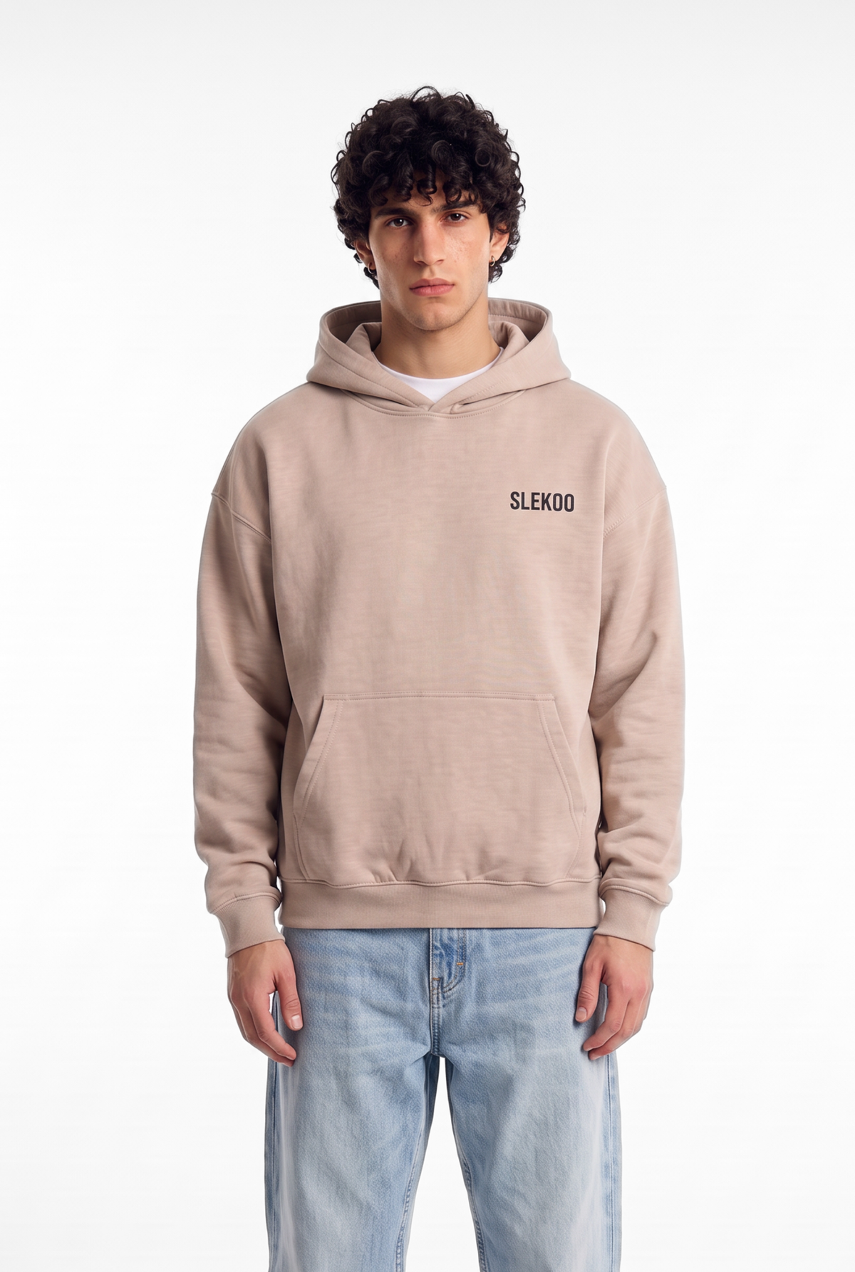 Unisex Beige Oversize Slekoo Hoodie