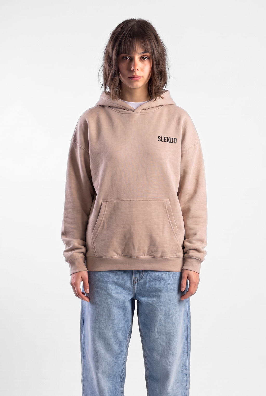Unisex Beige Oversize Slekoo Hoodie