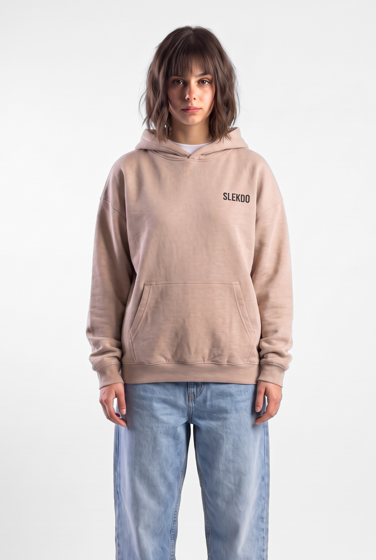 Unisex Beige Oversize Slekoo Hoodie