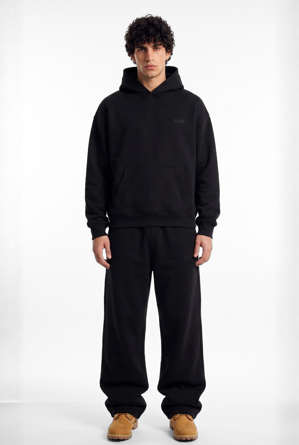 Basics Unisex Black Tracksuit Oversize Hoodie & Baggy Sweatpants