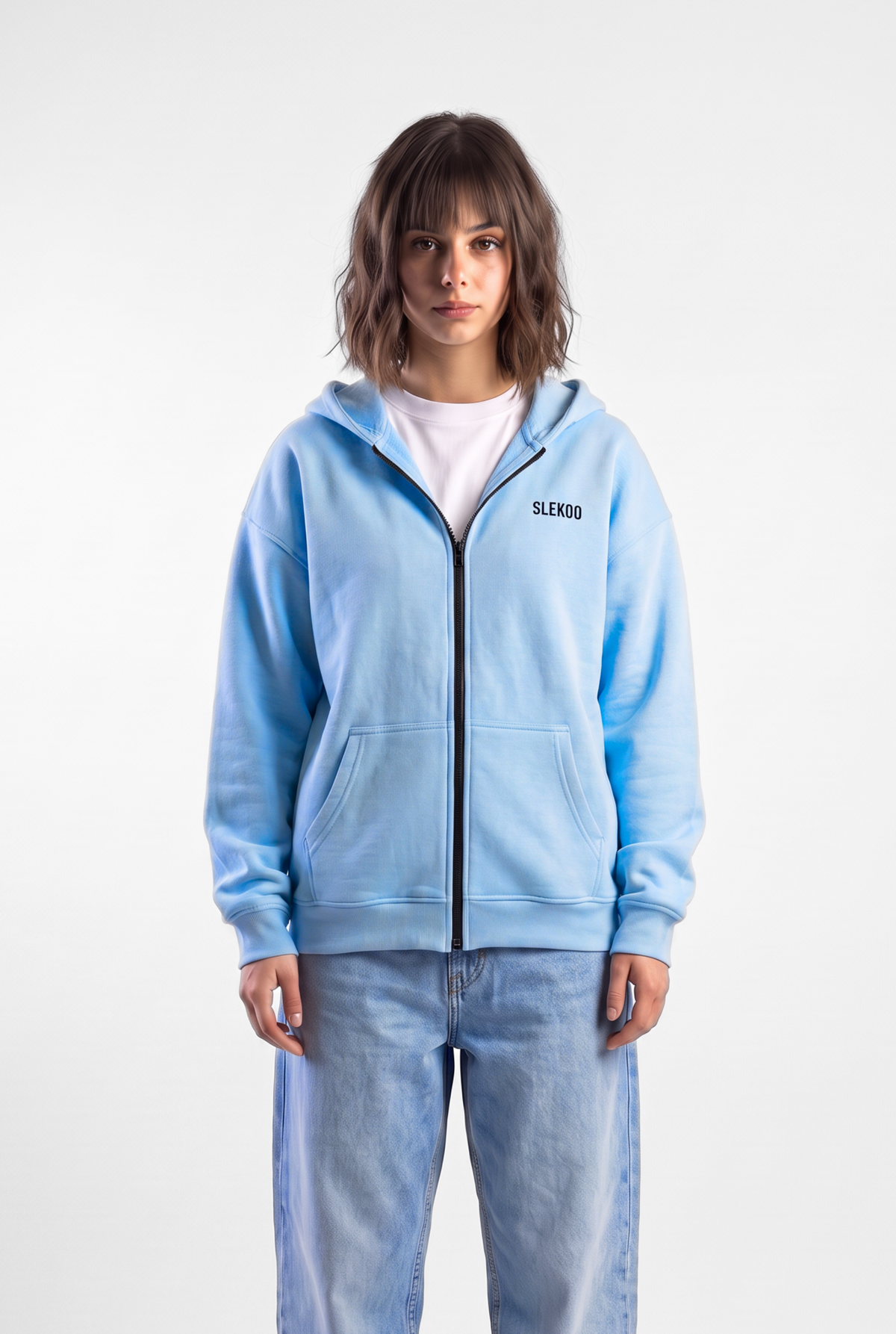 Unisex Baby Blue Oversize 2 Way Zipper Hoodie