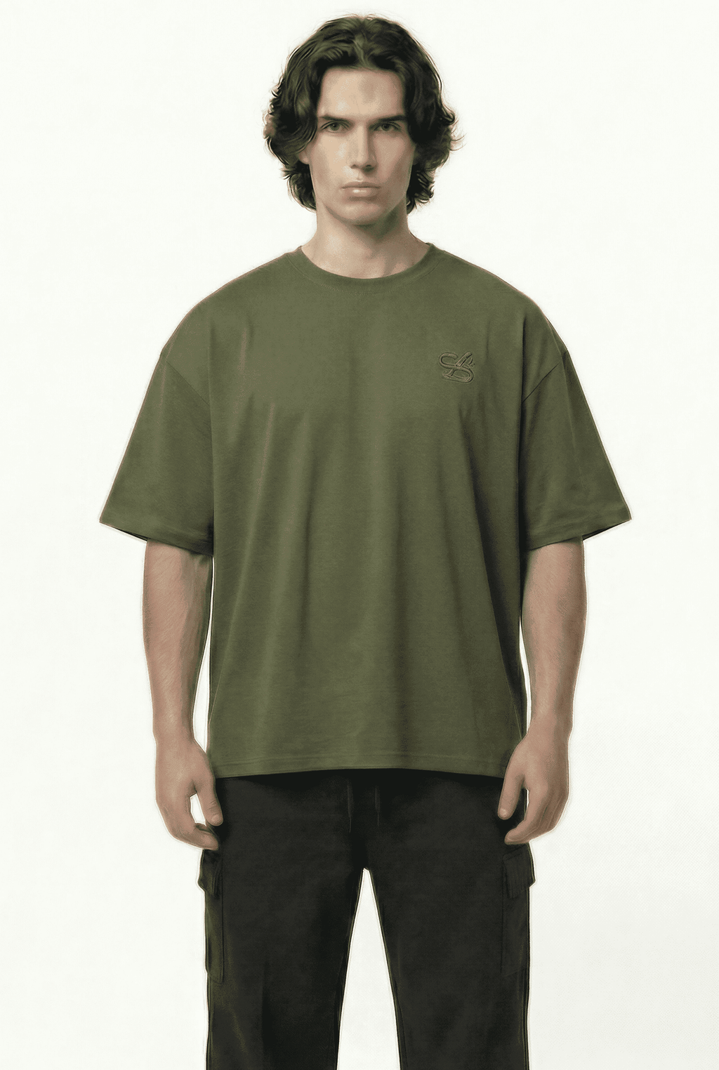 Basic Olive Oversize T-Shirt & Baggy Cargo Pants Set