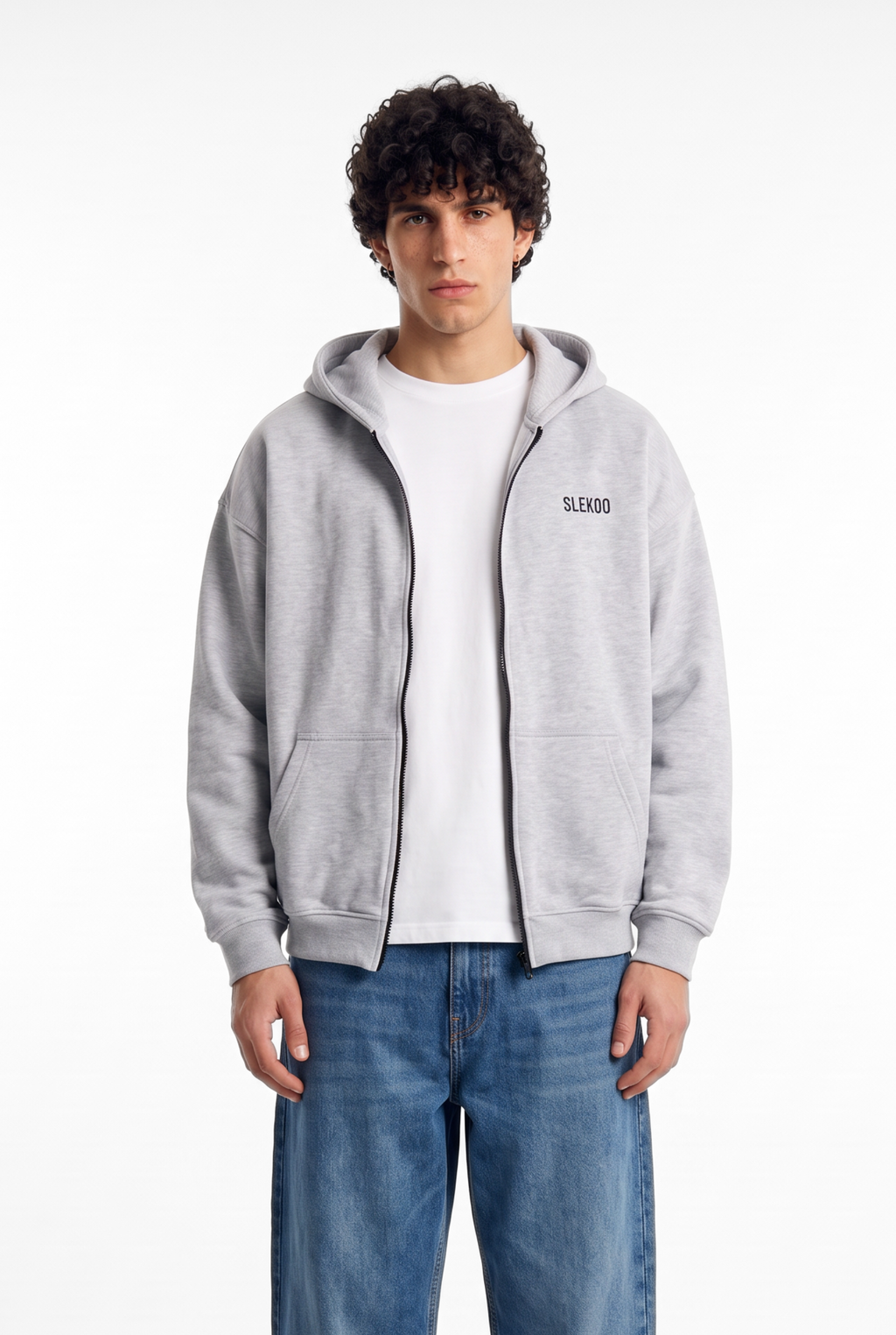 Unisex Mesh Grey Oversize 2 Way Zipper Hoodie