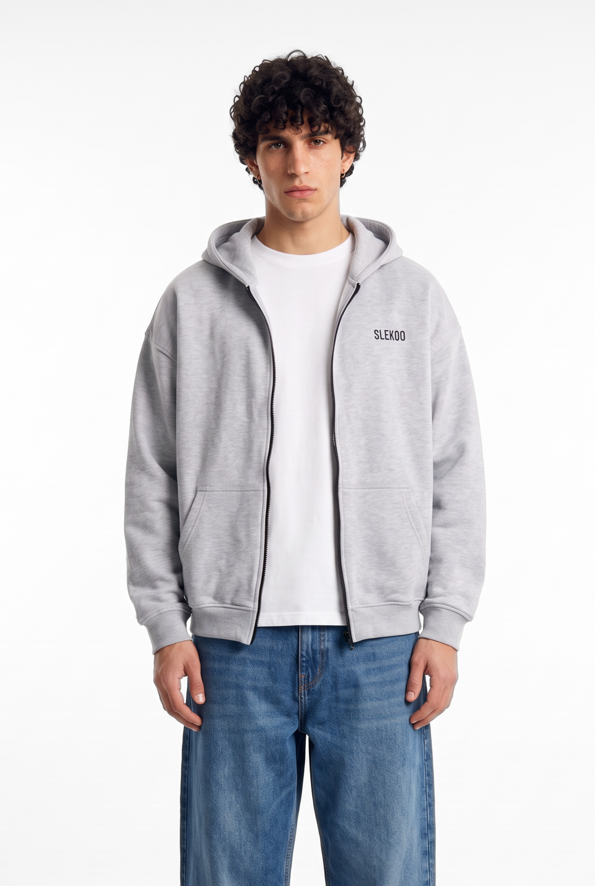 Unisex Mesh Grey Oversize 2 Way Zipper Hoodie