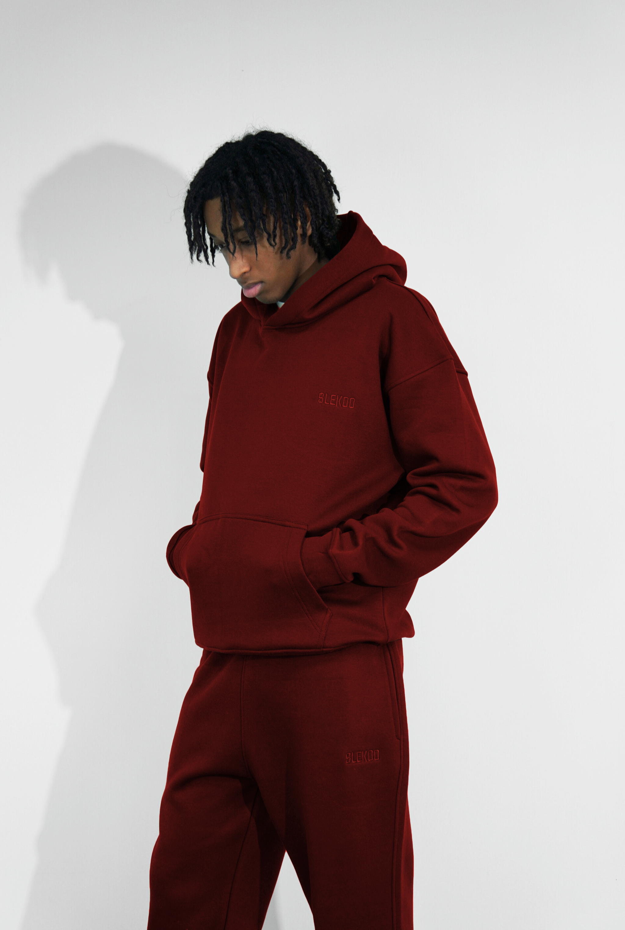 Basics Unisex Maroon Tracksuit Oversize Hoodie & Baggy Sweatpants V1
