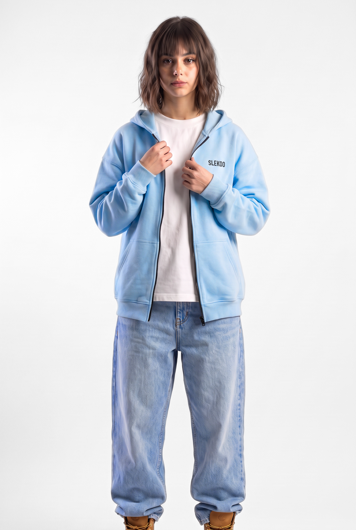 Unisex Baby Blue Oversize 2 Way Zipper Hoodie