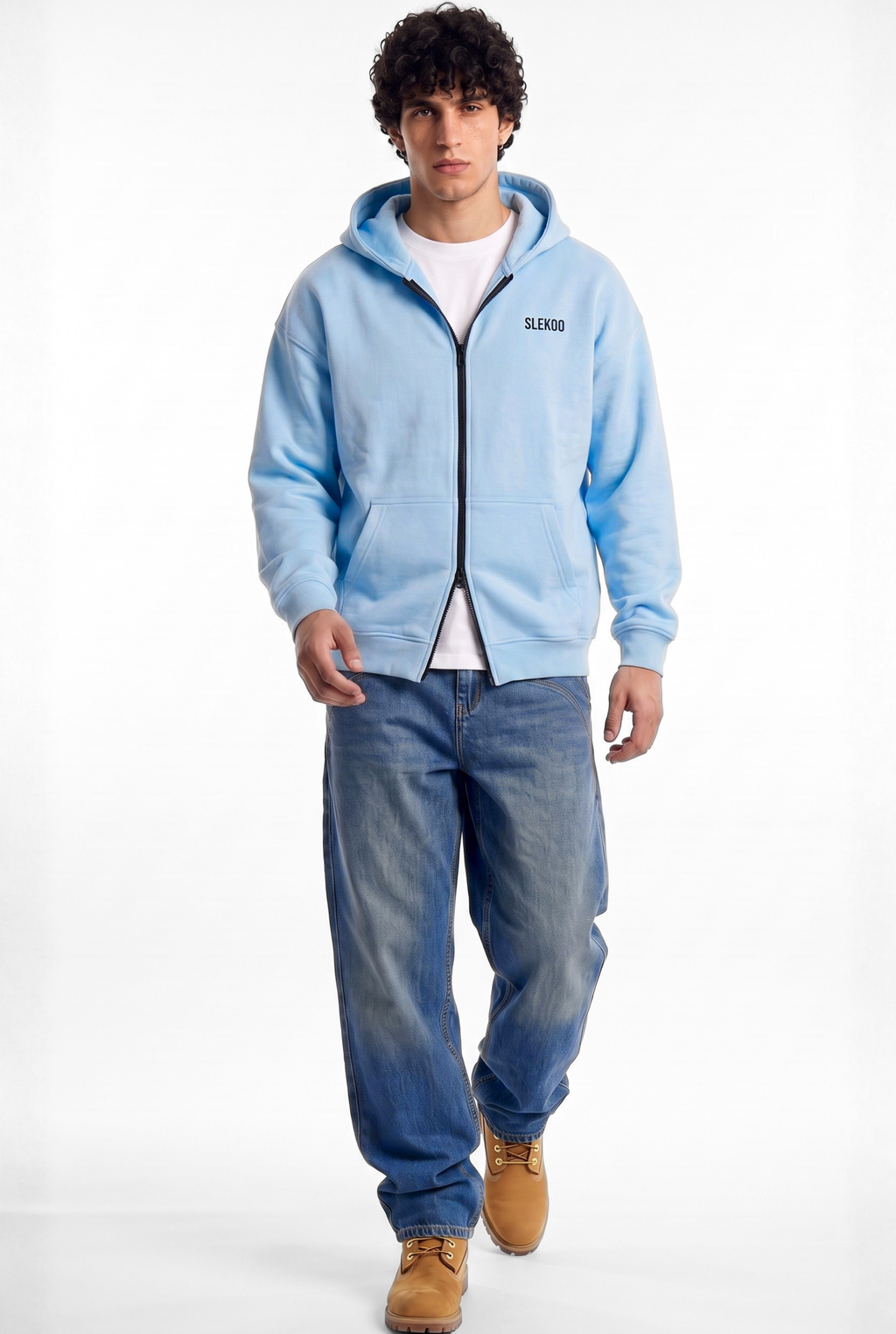 Unisex Baby Blue Oversize 2 Way Zipper Hoodie