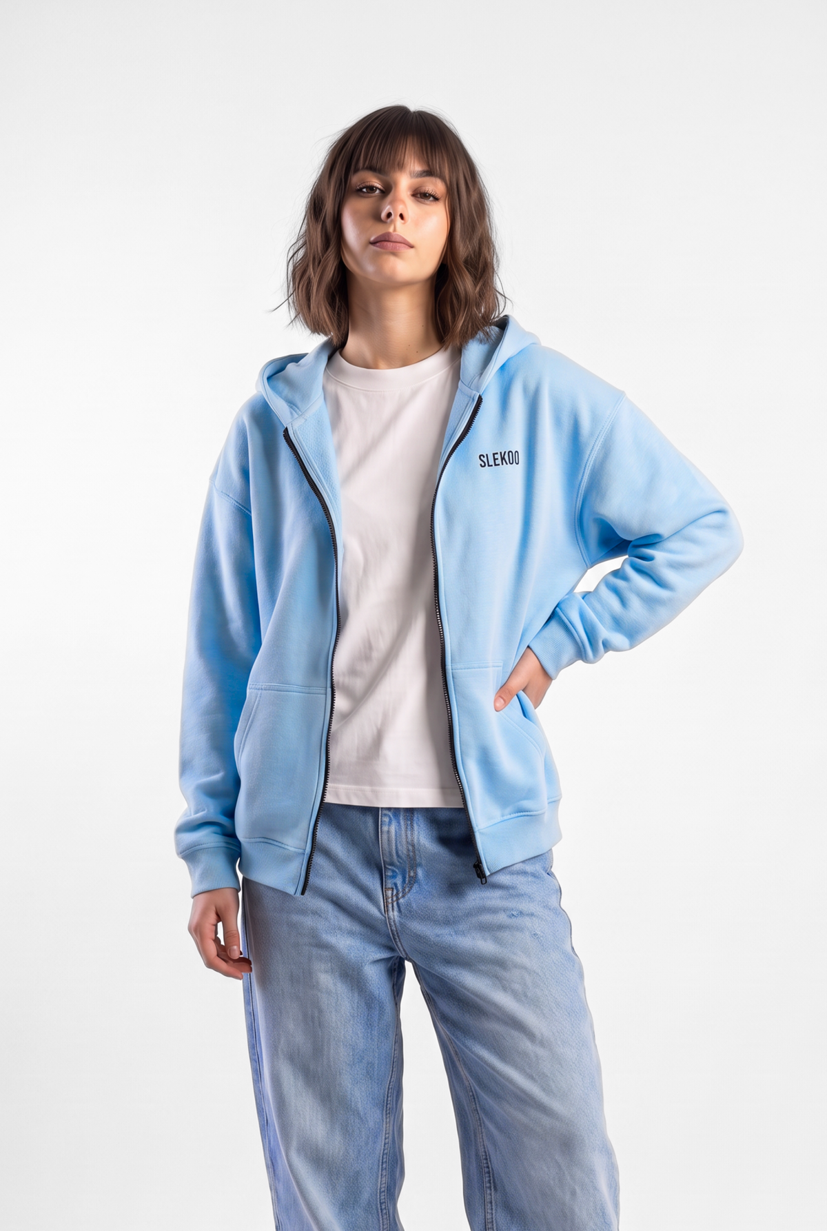 Unisex Baby Blue Oversize 2 Way Zipper Hoodie