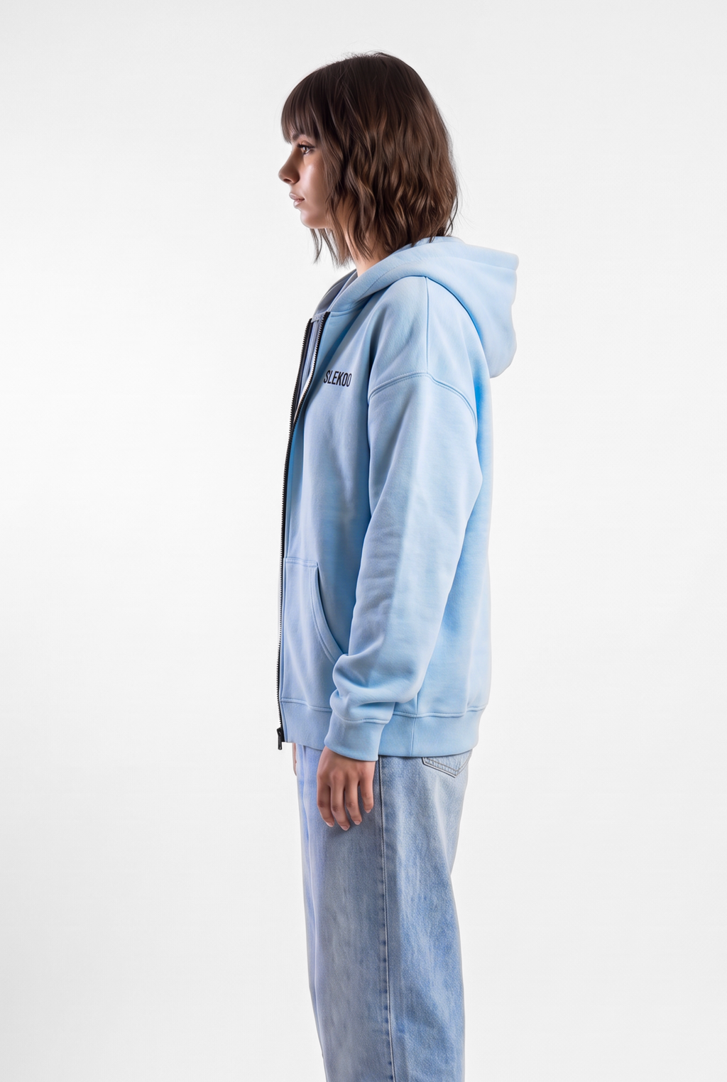 Unisex Baby Blue Oversize 2 Way Zipper Hoodie