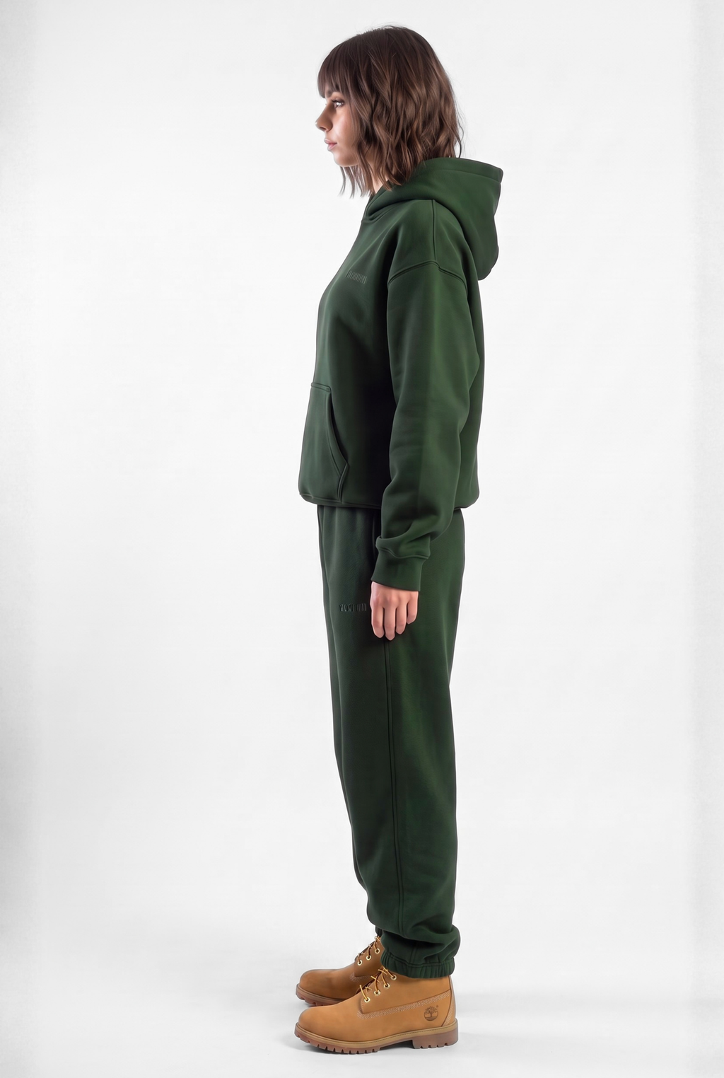 Basics Unisex Deep Green Tracksuit Oversize Hoodie & Closed Bottom Sweatpants
