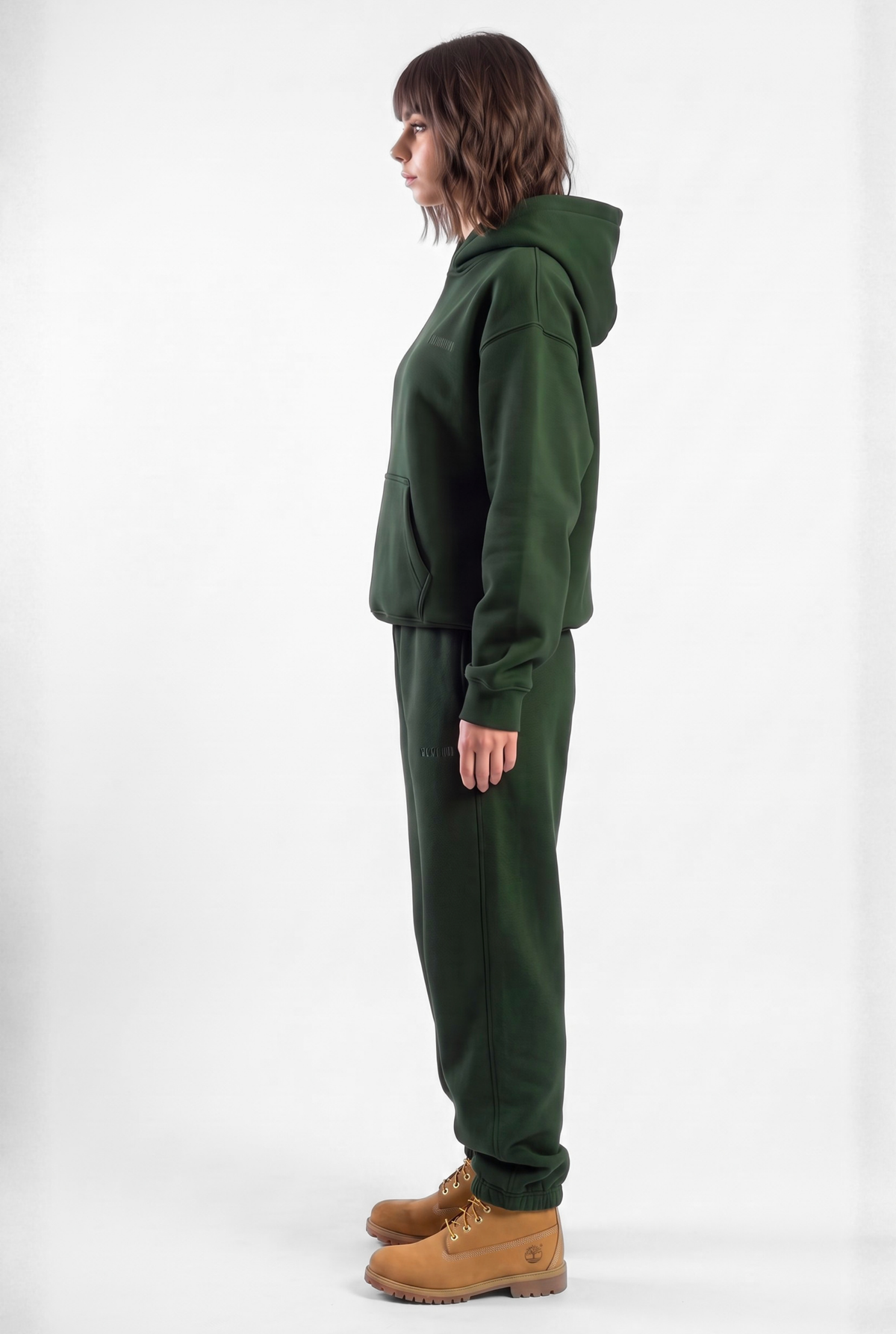 Basics Unisex Deep Green Tracksuit Oversize Hoodie & Closed Bottom Sweatpants