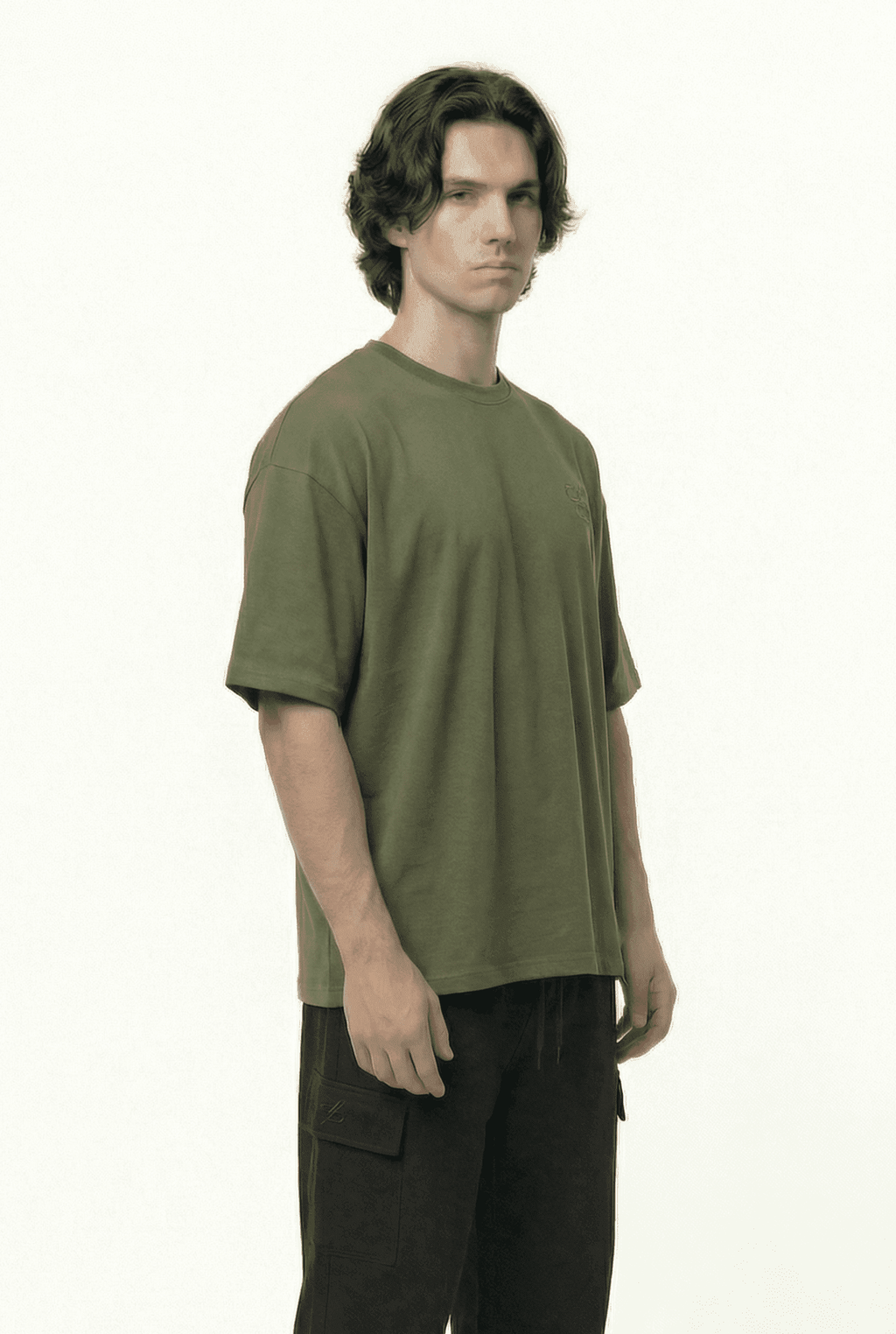 Basic Olive Oversize T-Shirt & Baggy Cargo Pants Set