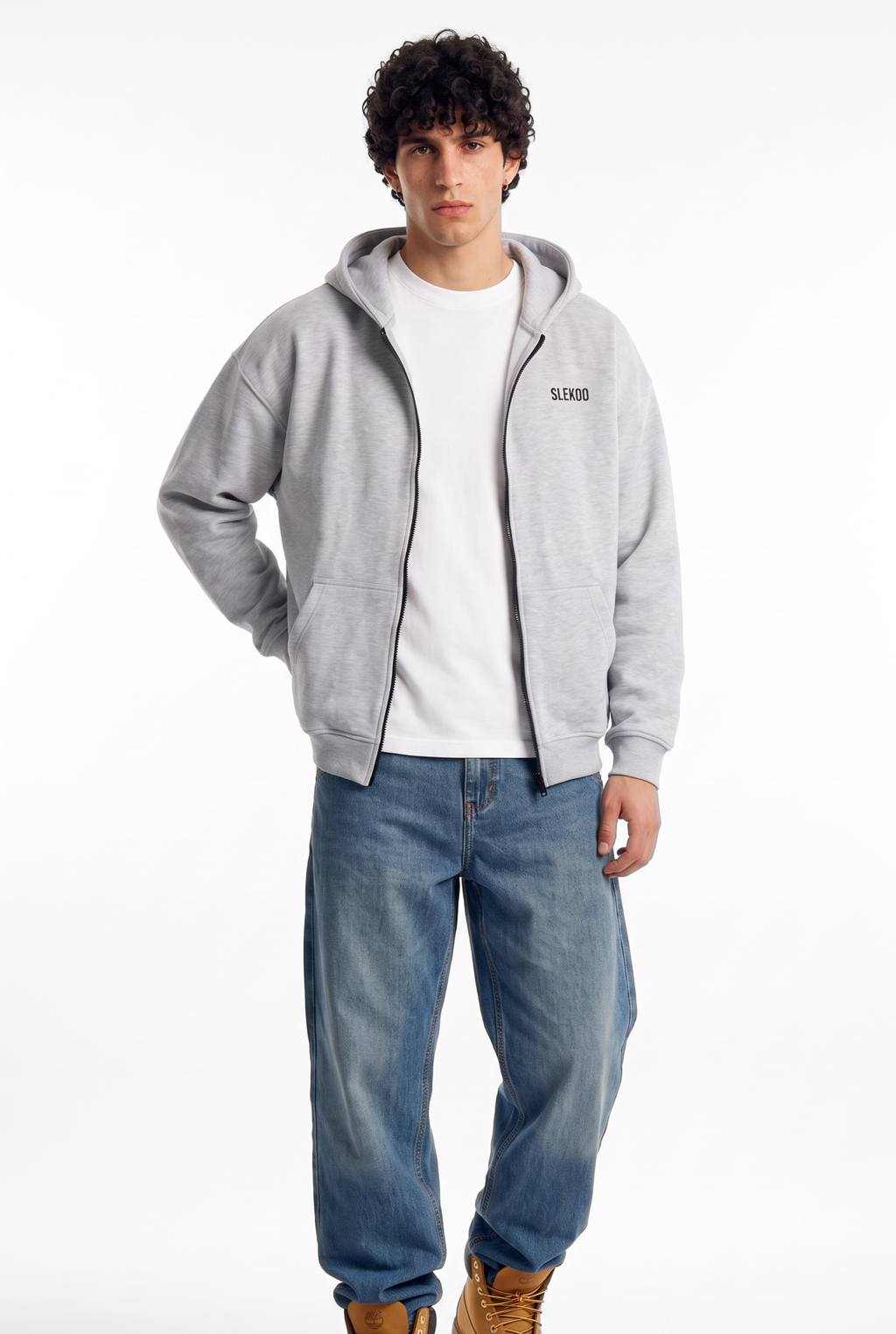 Unisex Mesh Grey Oversize 2 Way Zipper Hoodie
