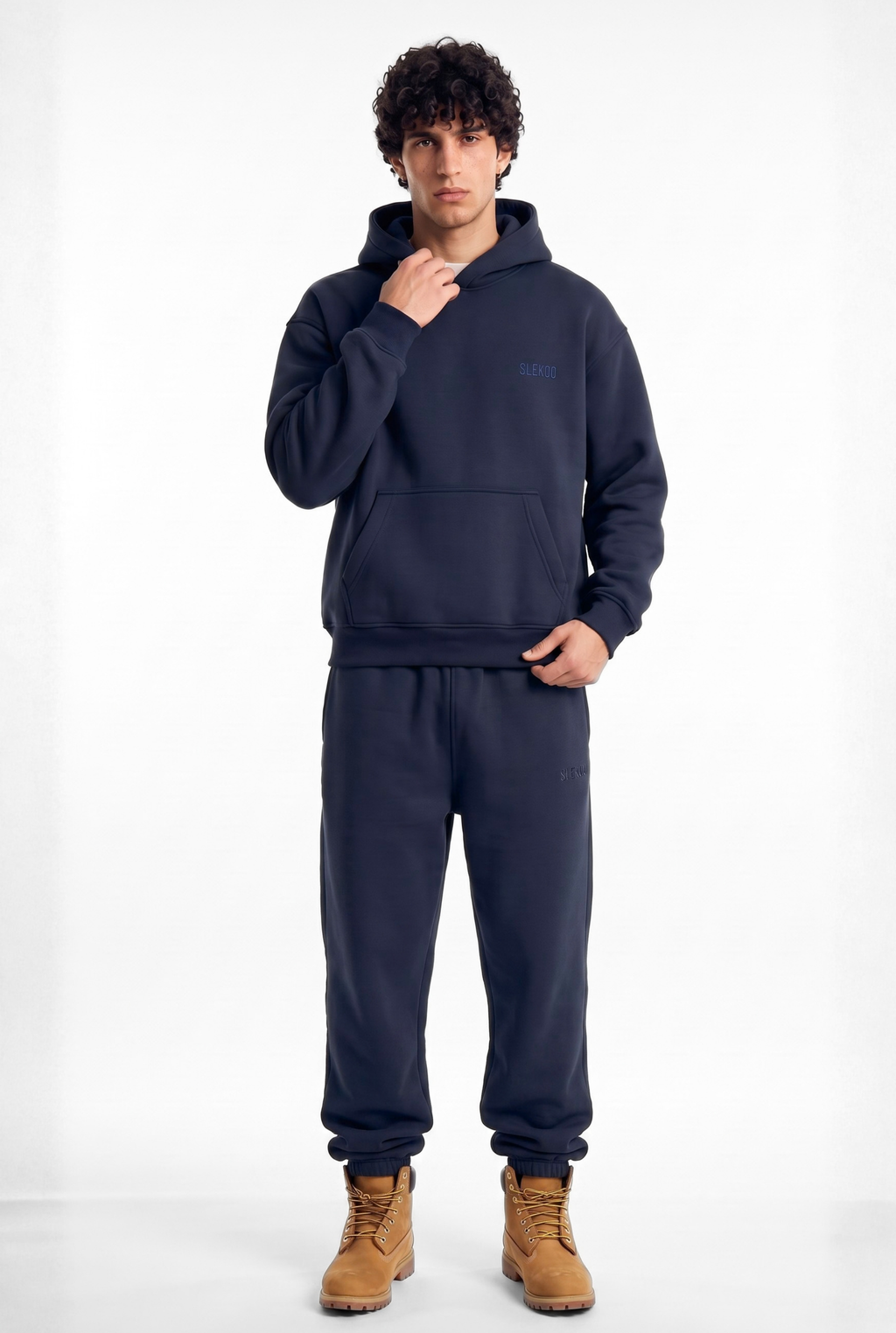 Basics Unisex Dark Navy Tracksuit Oversize Hoodie & Closed Bottom Sweatpants