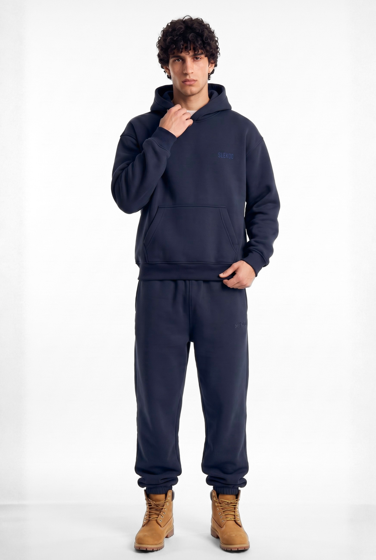 Basics Unisex Dark Navy Tracksuit Oversize Hoodie & Closed Bottom Sweatpants
