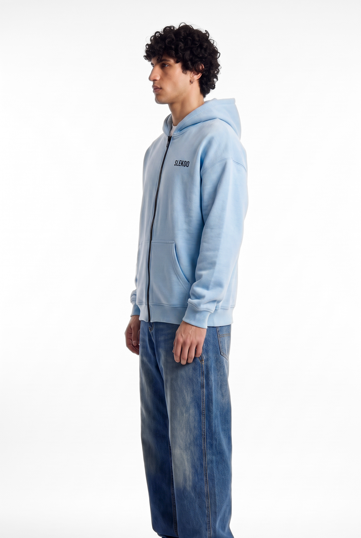 Unisex Baby Blue Oversize 2 Way Zipper Hoodie