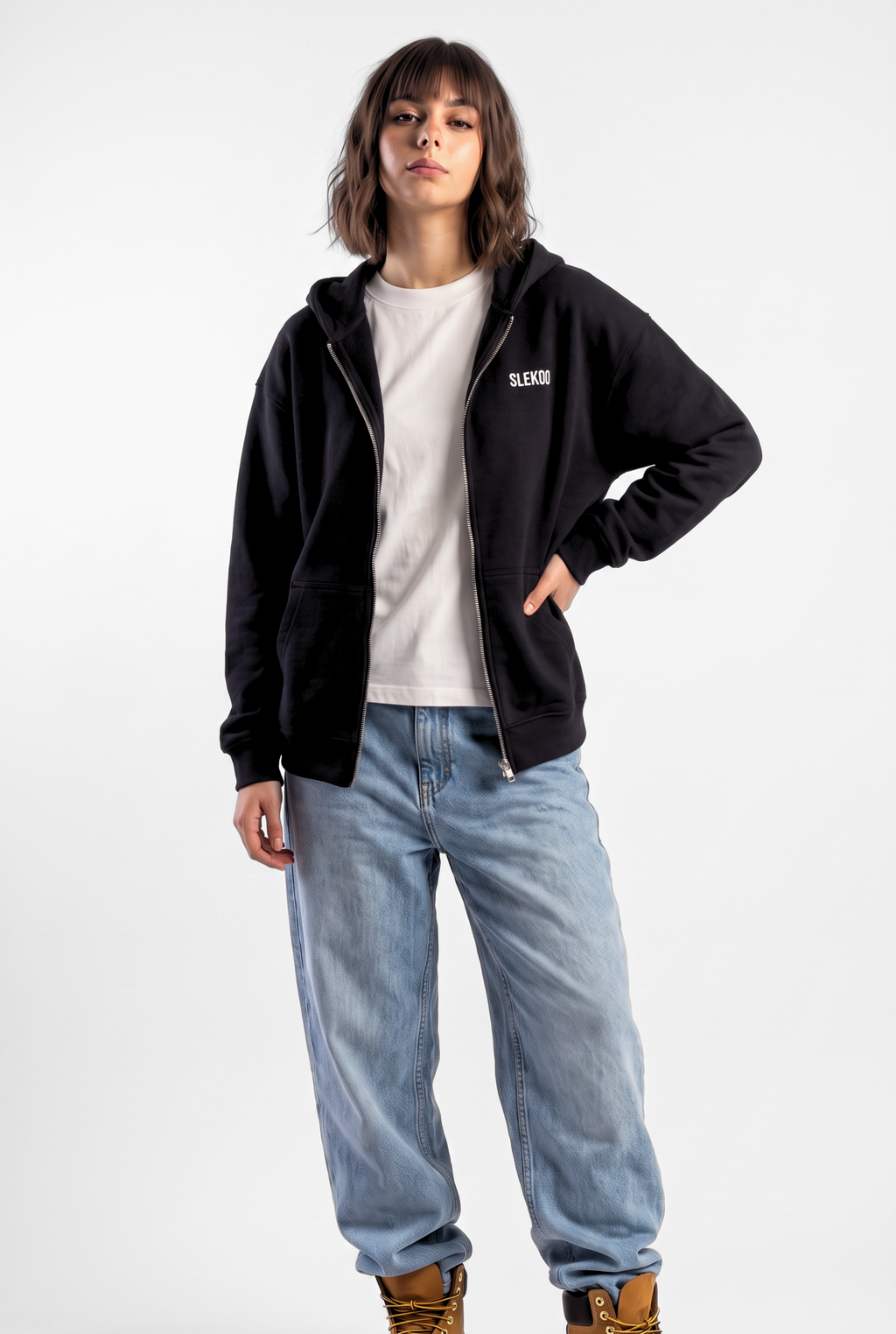 Unisex Black Oversize 2 Way Zipper Hoodie