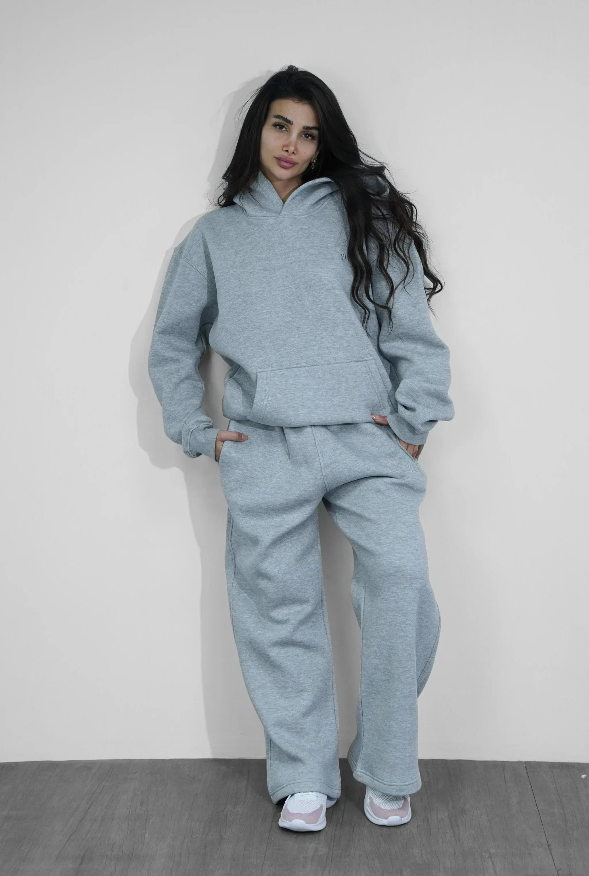 Basics Unisex Mesh Grey Tracksuit Oversize Hoodie & Baggy Sweatpants V1