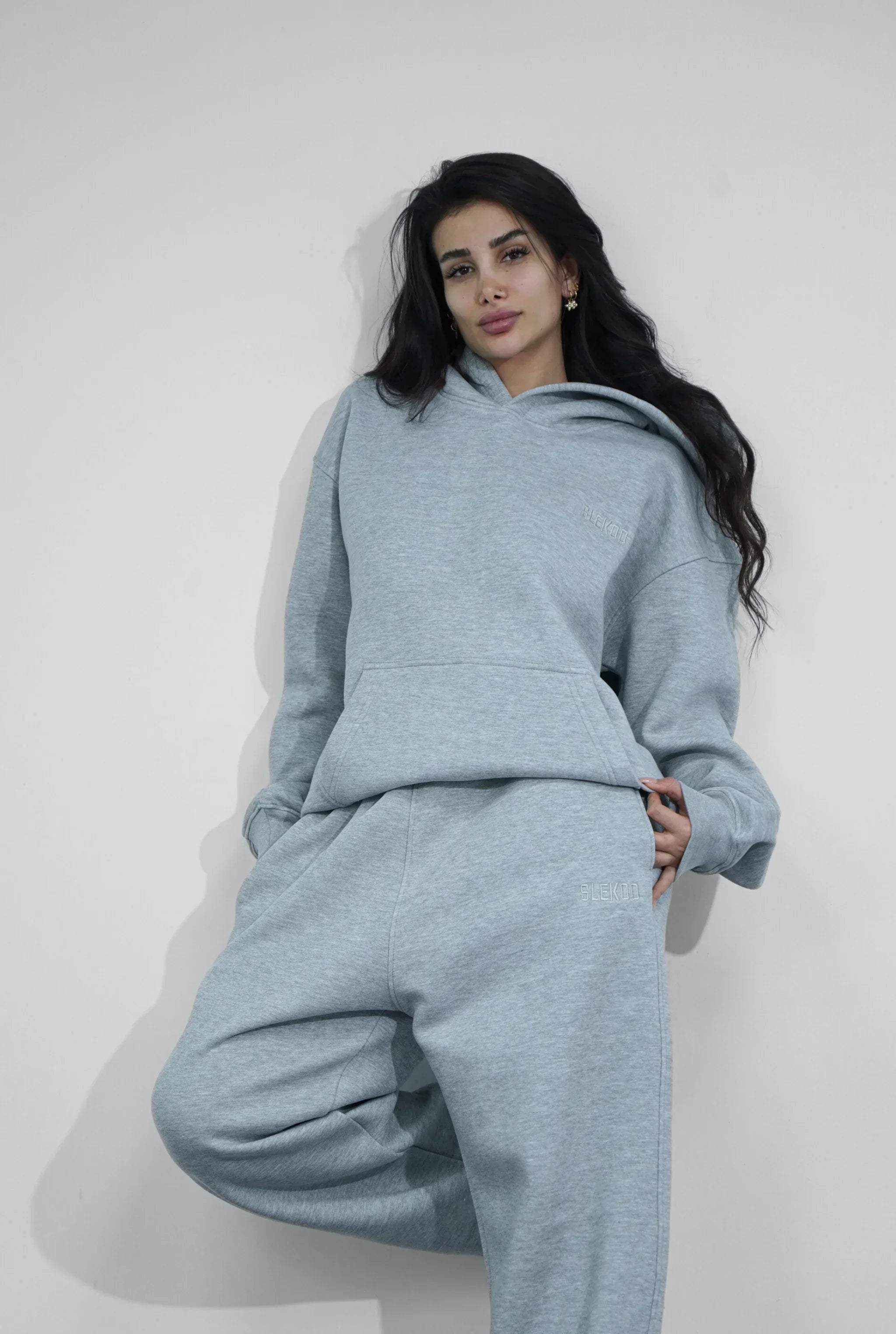Basics Unisex Mesh Grey Tracksuit Oversize Hoodie & Baggy Sweatpants V1