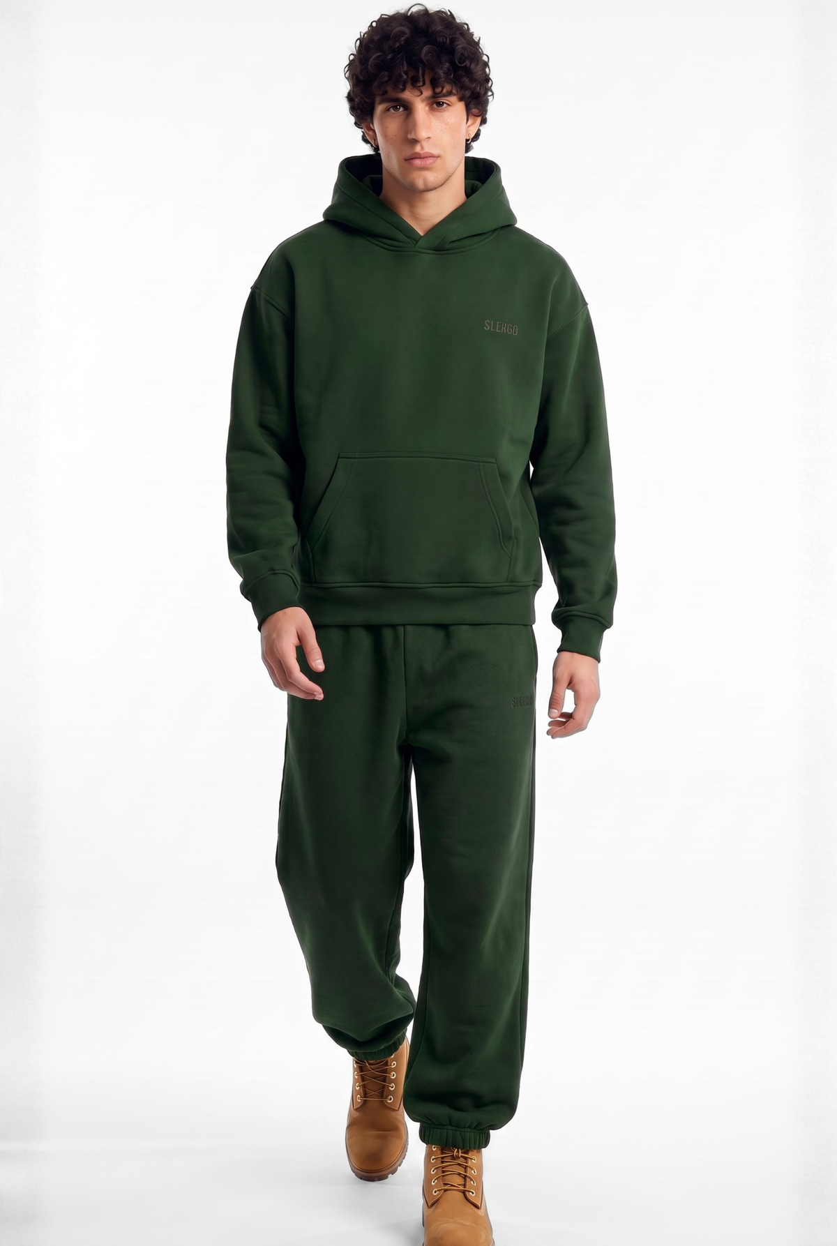 Basics Unisex Deep Green Tracksuit Oversize Hoodie & Closed Bottom Sweatpants