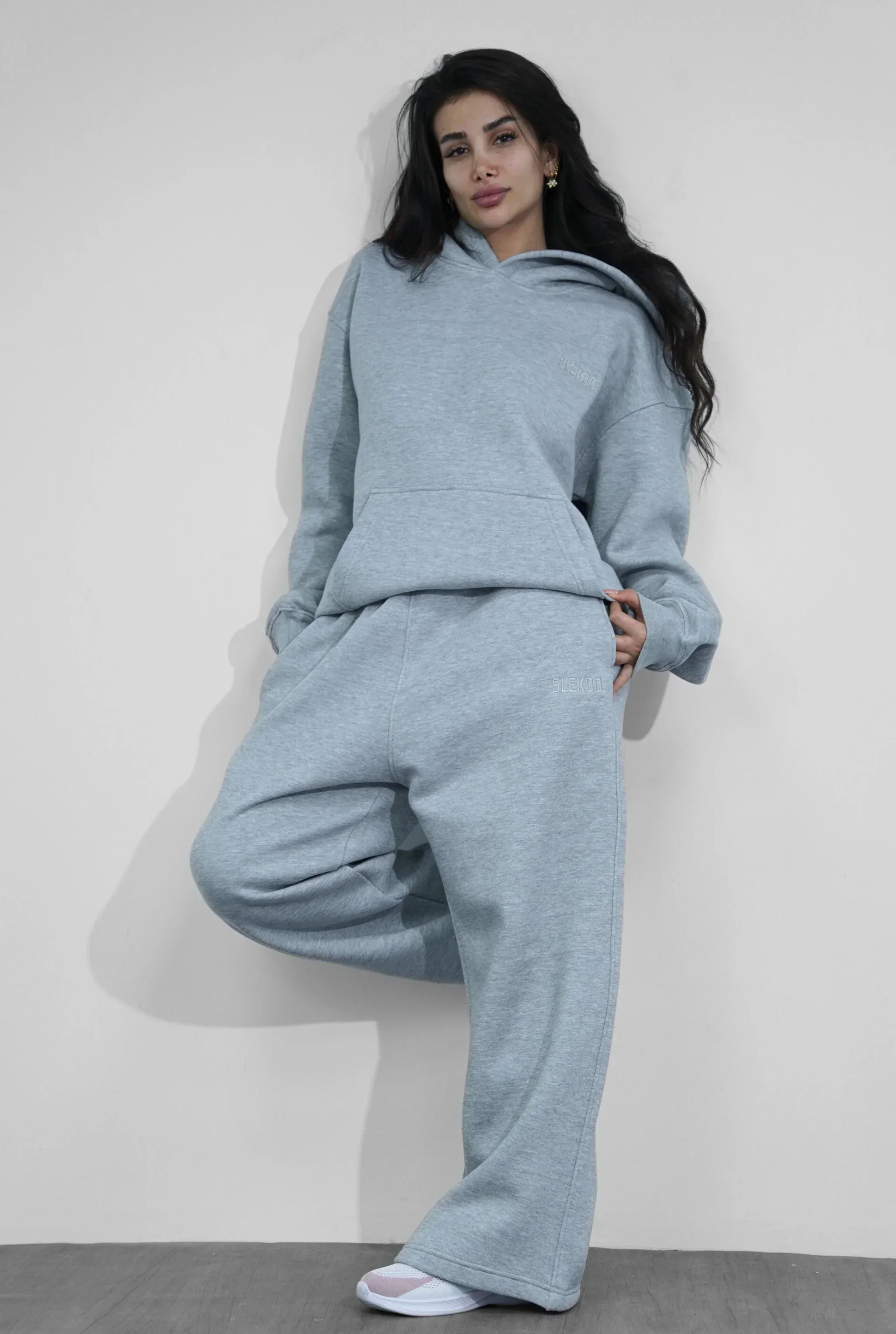 Basics Unisex Mesh Grey Tracksuit Oversize Hoodie & Baggy Sweatpants V1