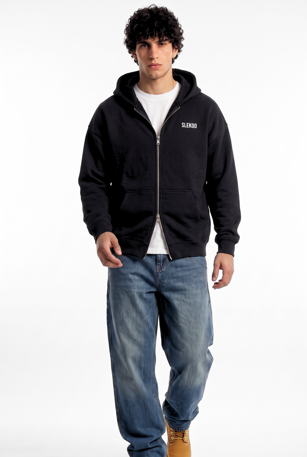 Unisex Black Oversize 2 Way Zipper Hoodie