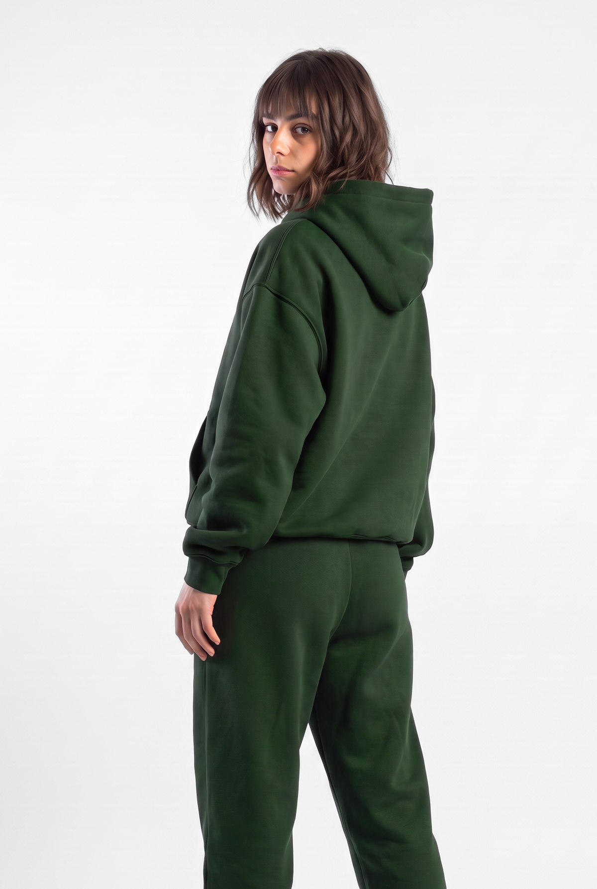 Basics Unisex Deep Green Tracksuit Oversize Hoodie & Closed Bottom Sweatpants