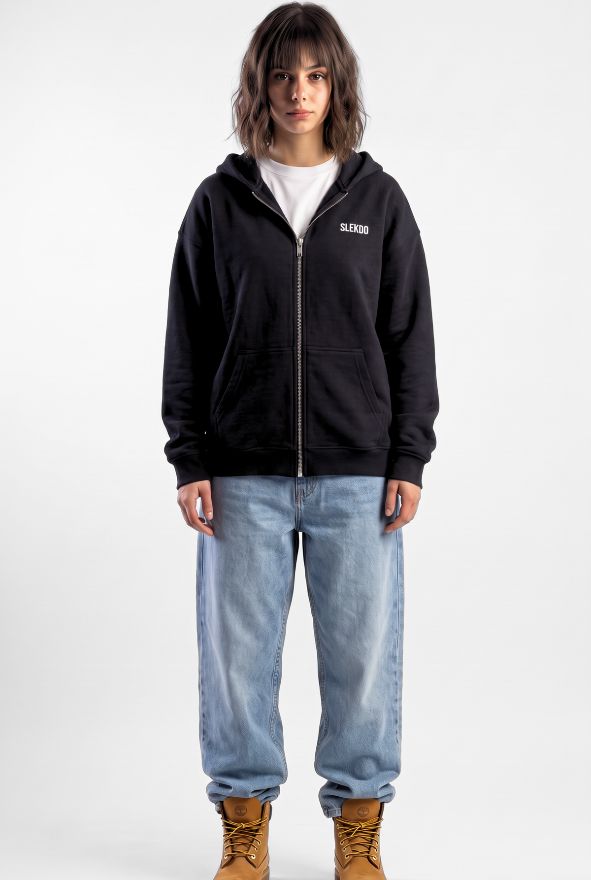 Unisex Black Oversize 2 Way Zipper Hoodie