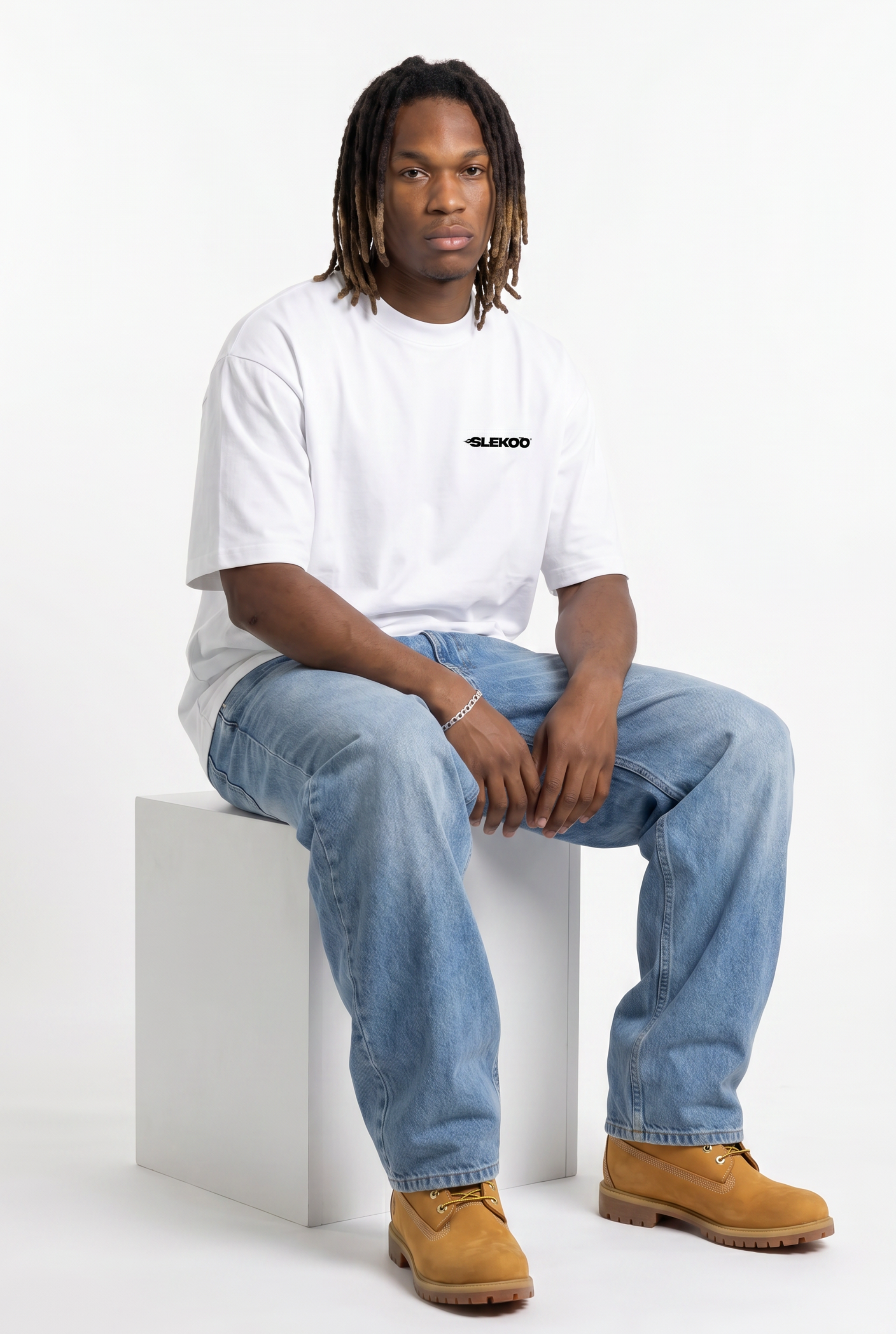Slekoo Flame White Unisex Oversize T-Shirt