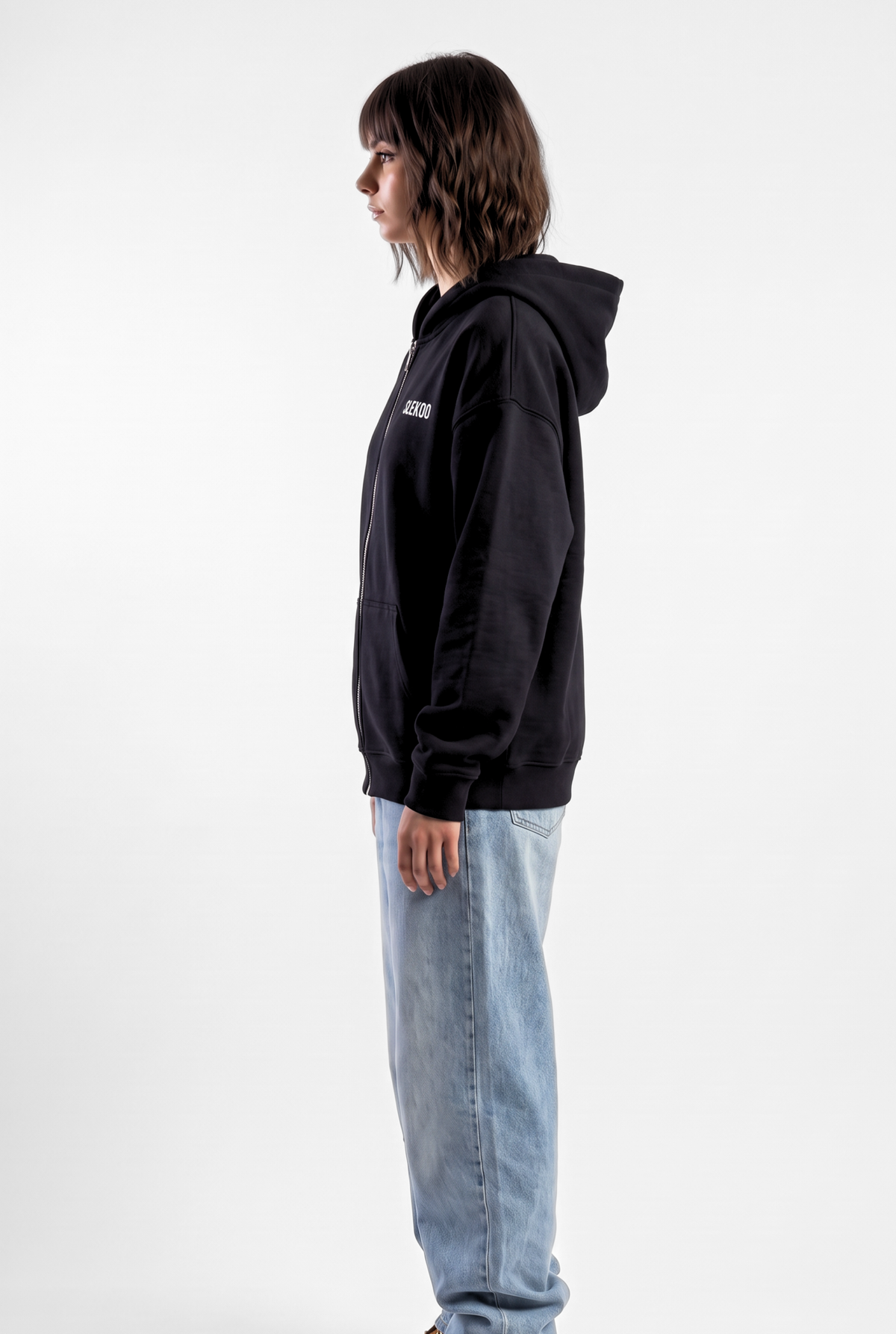 Unisex Black Oversize 2 Way Zipper Hoodie