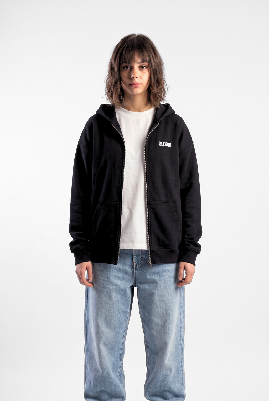 Unisex Black Oversize 2 Way Zipper Hoodie