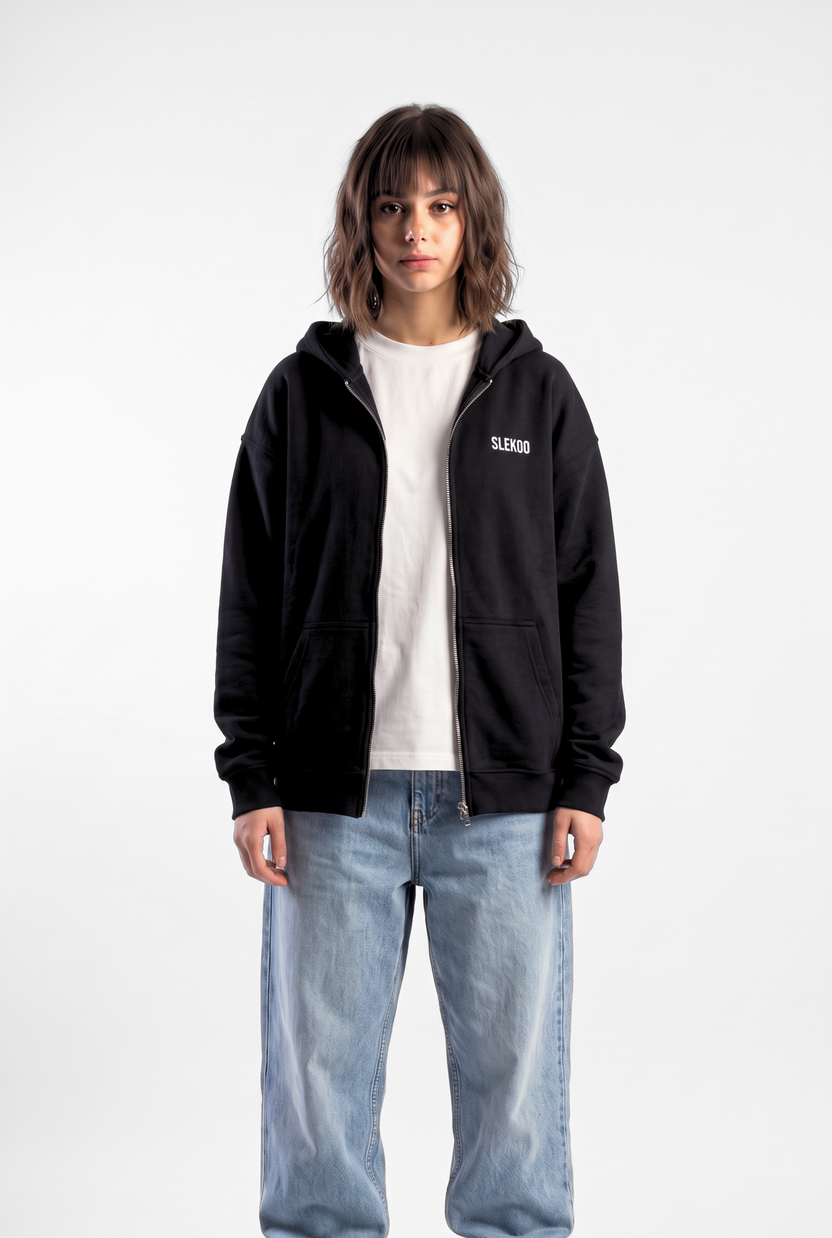 Unisex Black Oversize 2 Way Zipper Hoodie