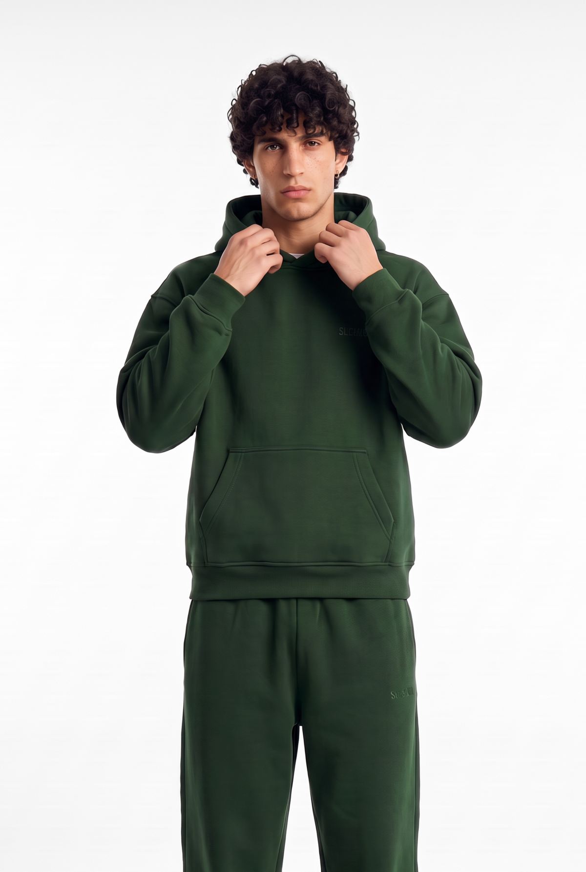 Basics Unisex Deep Green Tracksuit Oversize Hoodie & Closed Bottom Sweatpants