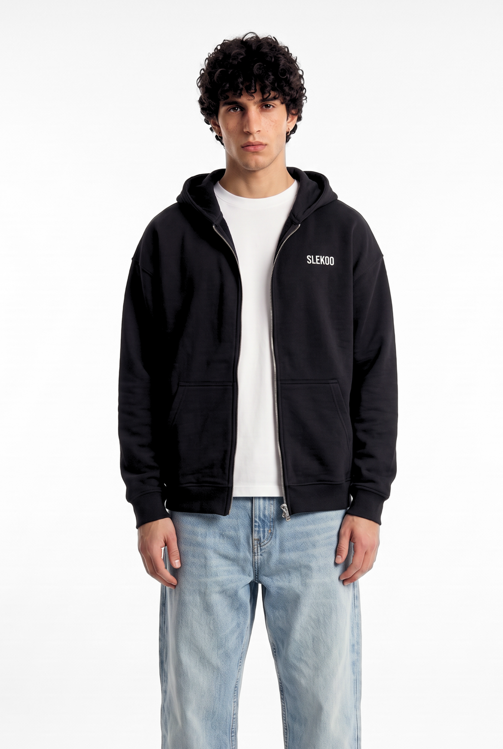 Unisex Black Oversize 2 Way Zipper Hoodie