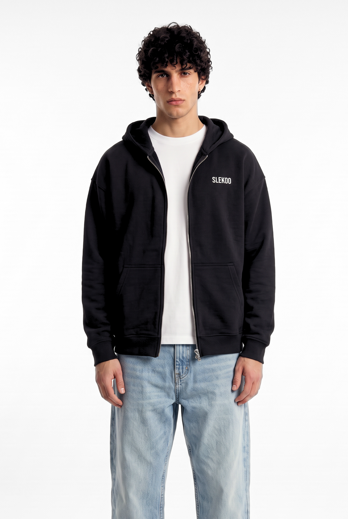 Unisex Black Oversize 2 Way Zipper Hoodie