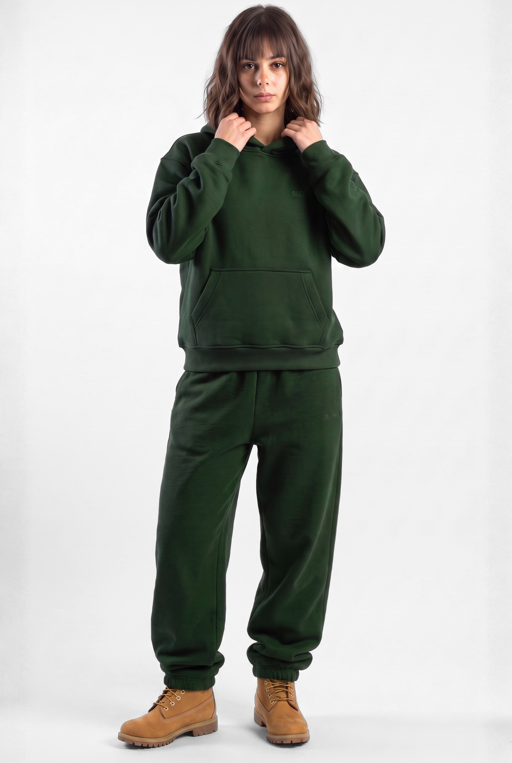 Basics Unisex Deep Green Tracksuit Oversize Hoodie & Closed Bottom Sweatpants