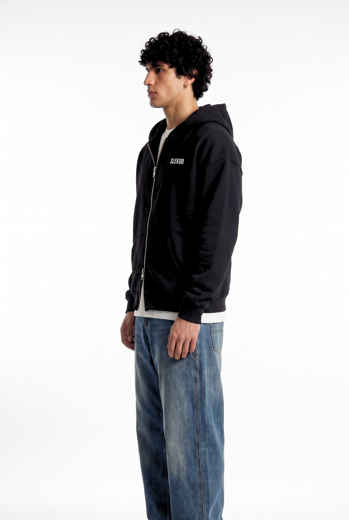 Unisex Black Oversize 2 Way Zipper Hoodie
