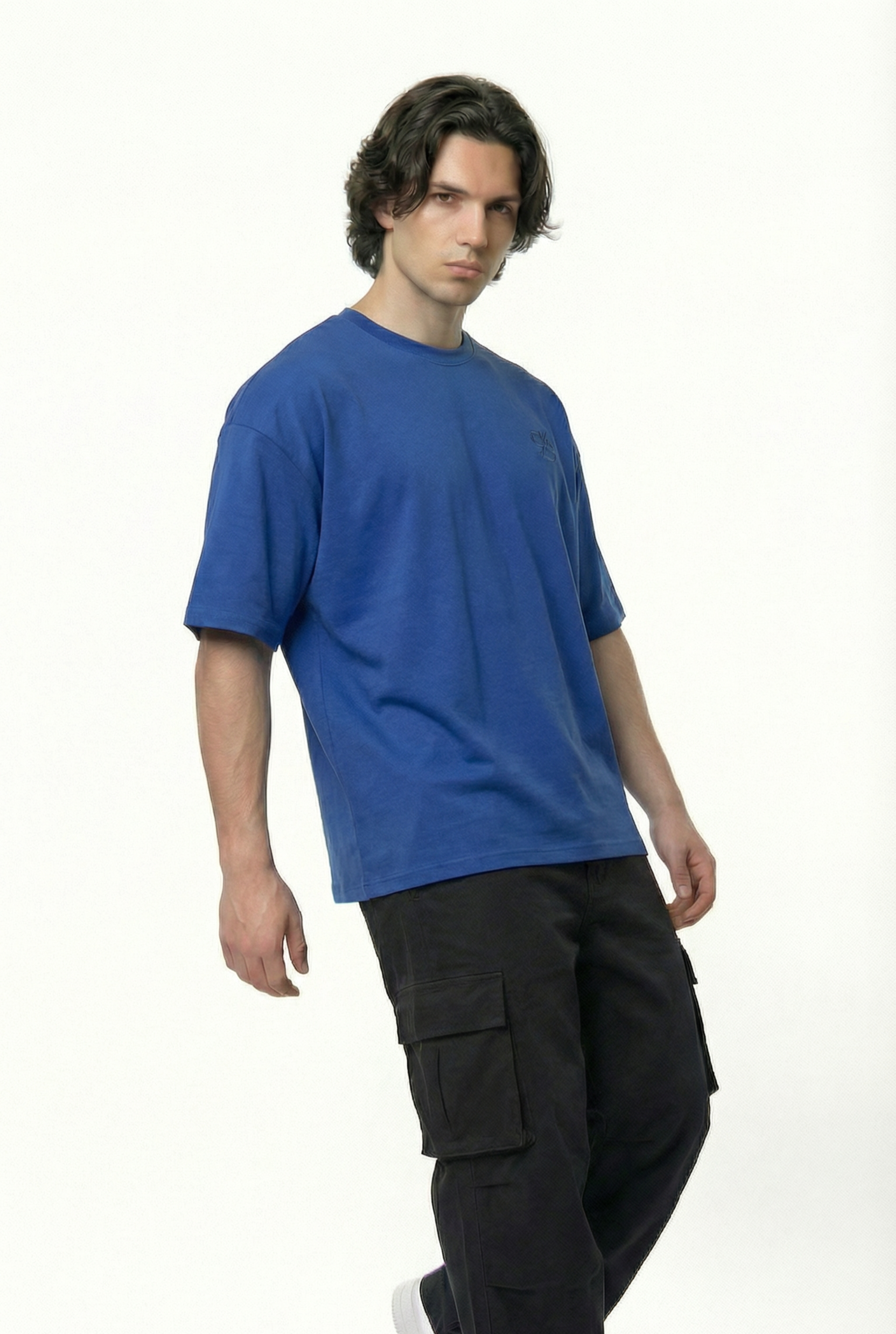 Basic Blue Oversize T-Shirt & Baggy Cargo Pants Set