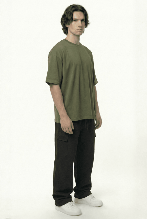 Basic Olive Oversize T-Shirt & Baggy Cargo Pants Set
