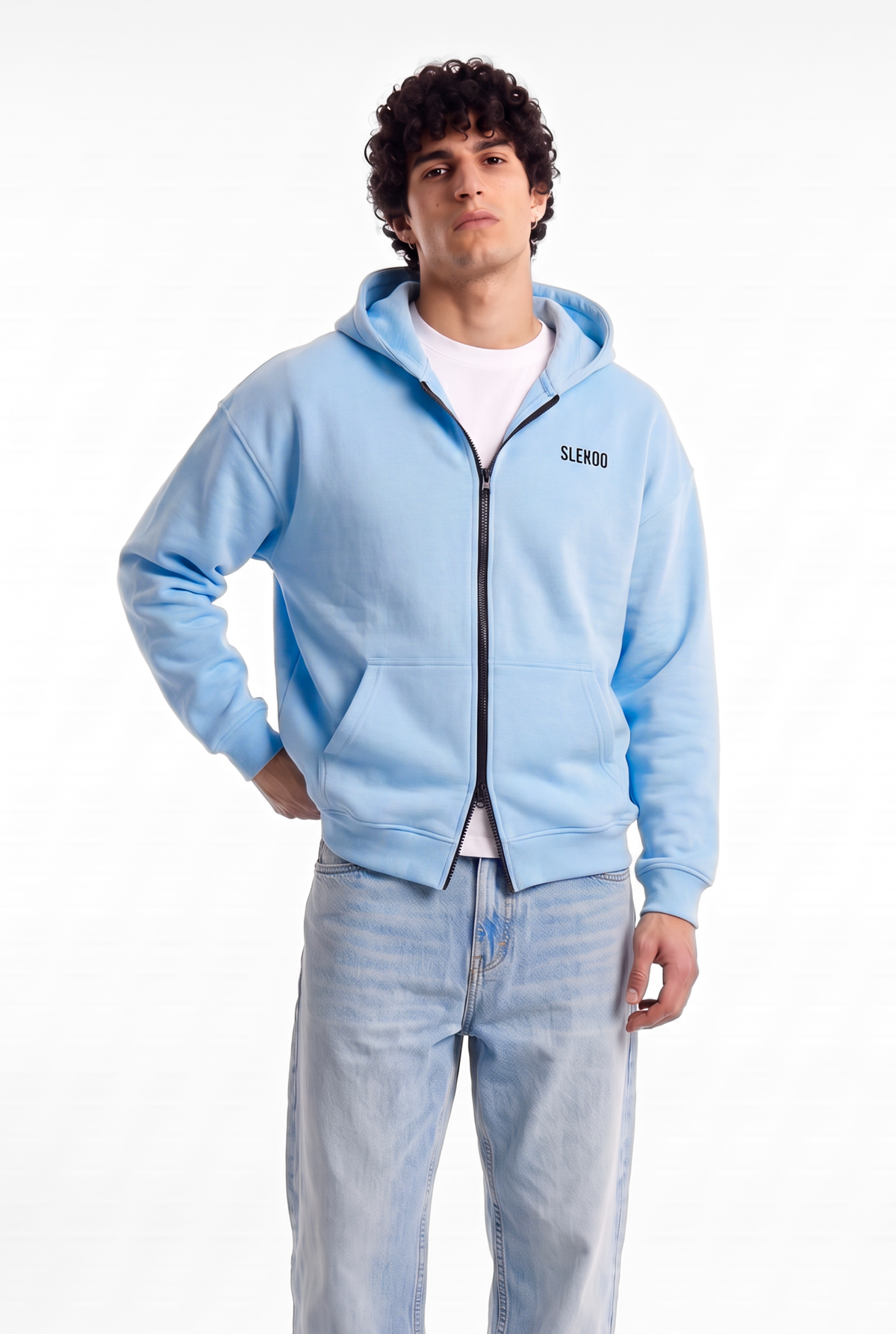 Unisex Baby Blue Oversize 2 Way Zipper Hoodie