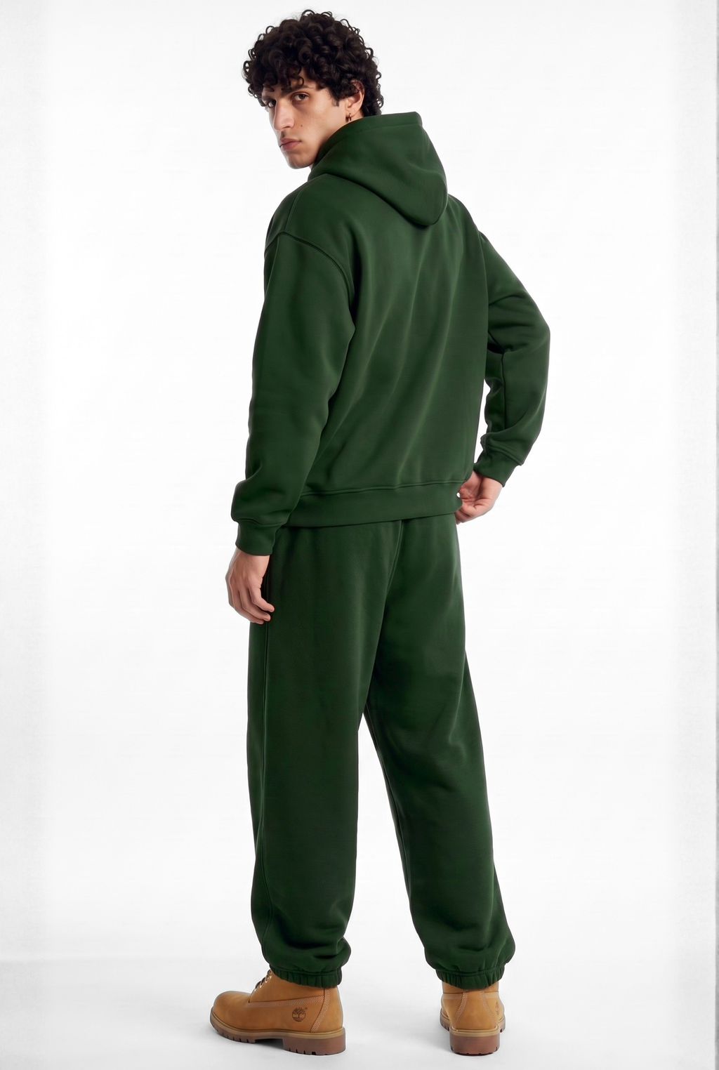 Basics Unisex Deep Green Tracksuit Oversize Hoodie & Closed Bottom Sweatpants