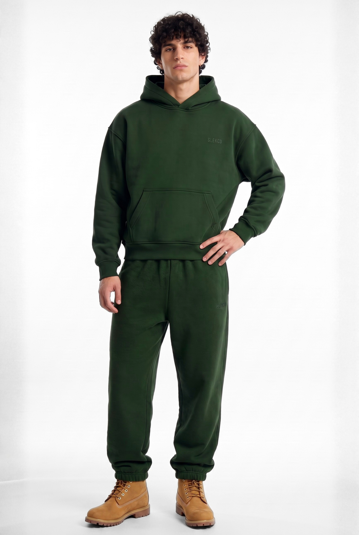 Basics Unisex Deep Green Tracksuit Oversize Hoodie & Closed Bottom Sweatpants