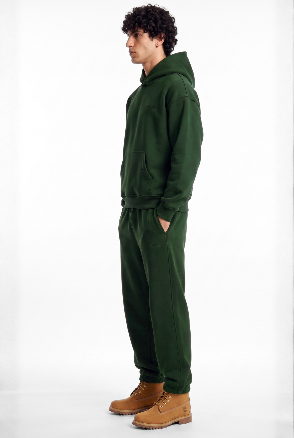 Basics Unisex Deep Green Tracksuit Oversize Hoodie & Closed Bottom Sweatpants