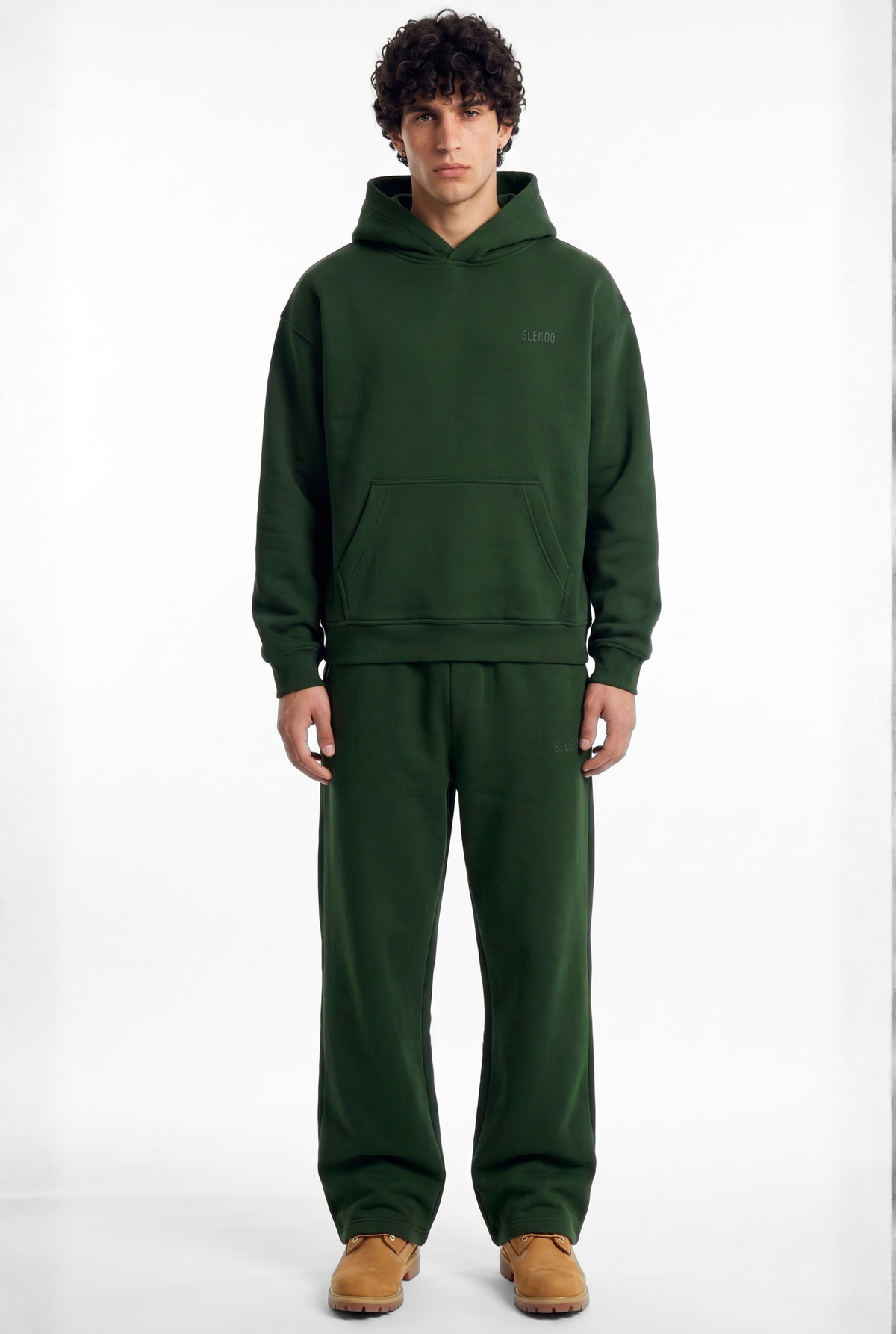 Basics Unisex Deep Green Tracksuit Oversize Hoodie & Baggy Sweatpants