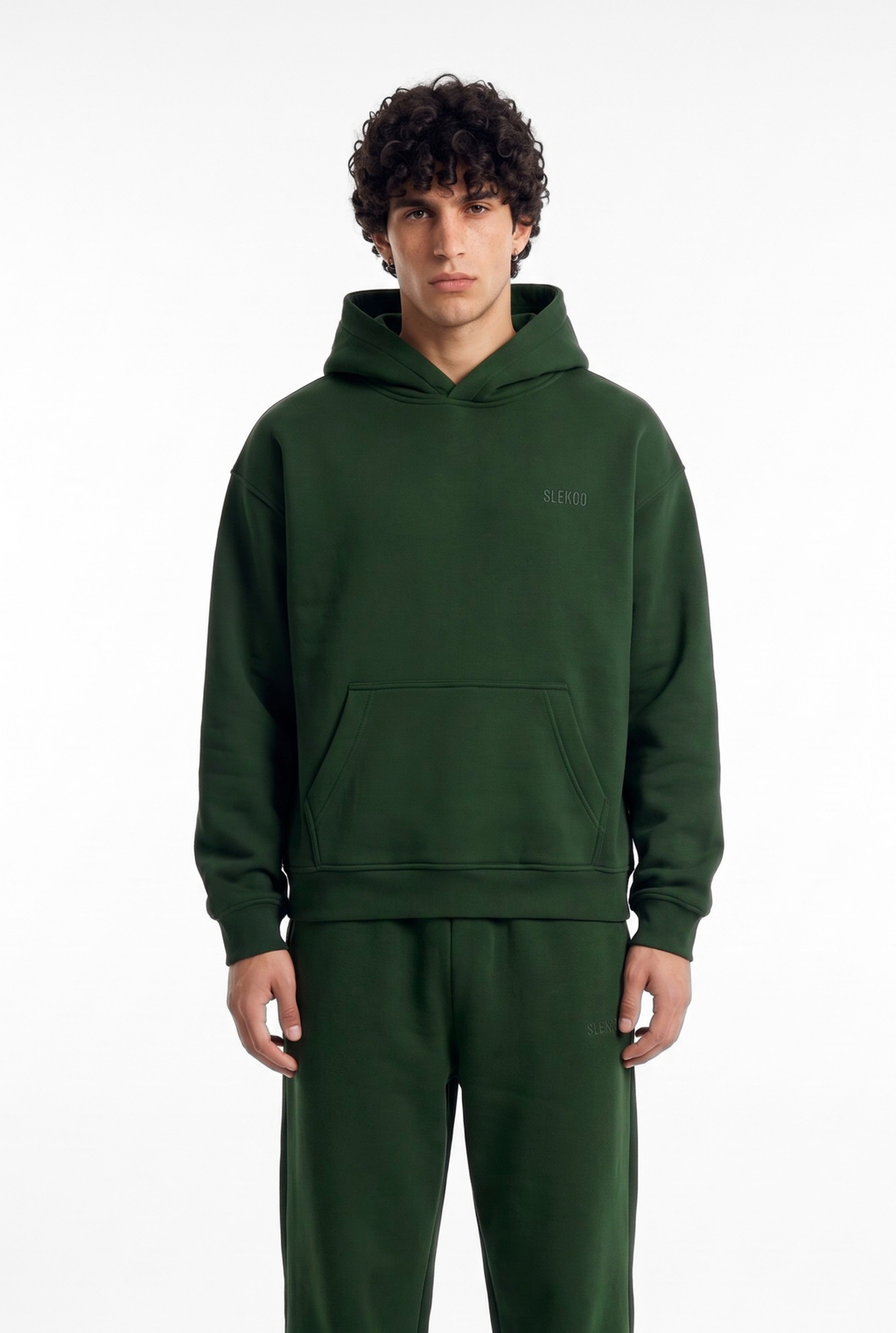 Basics Unisex Deep Green Tracksuit Oversize Hoodie & Closed Bottom Sweatpants
