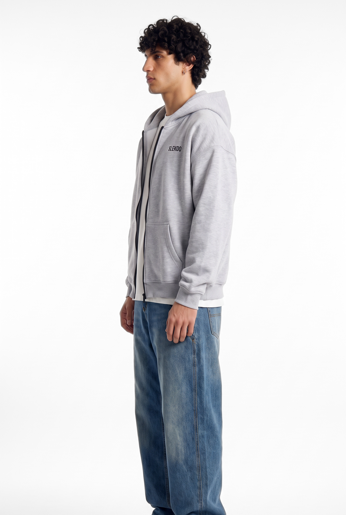 Unisex Mesh Grey Oversize 2 Way Zipper Hoodie